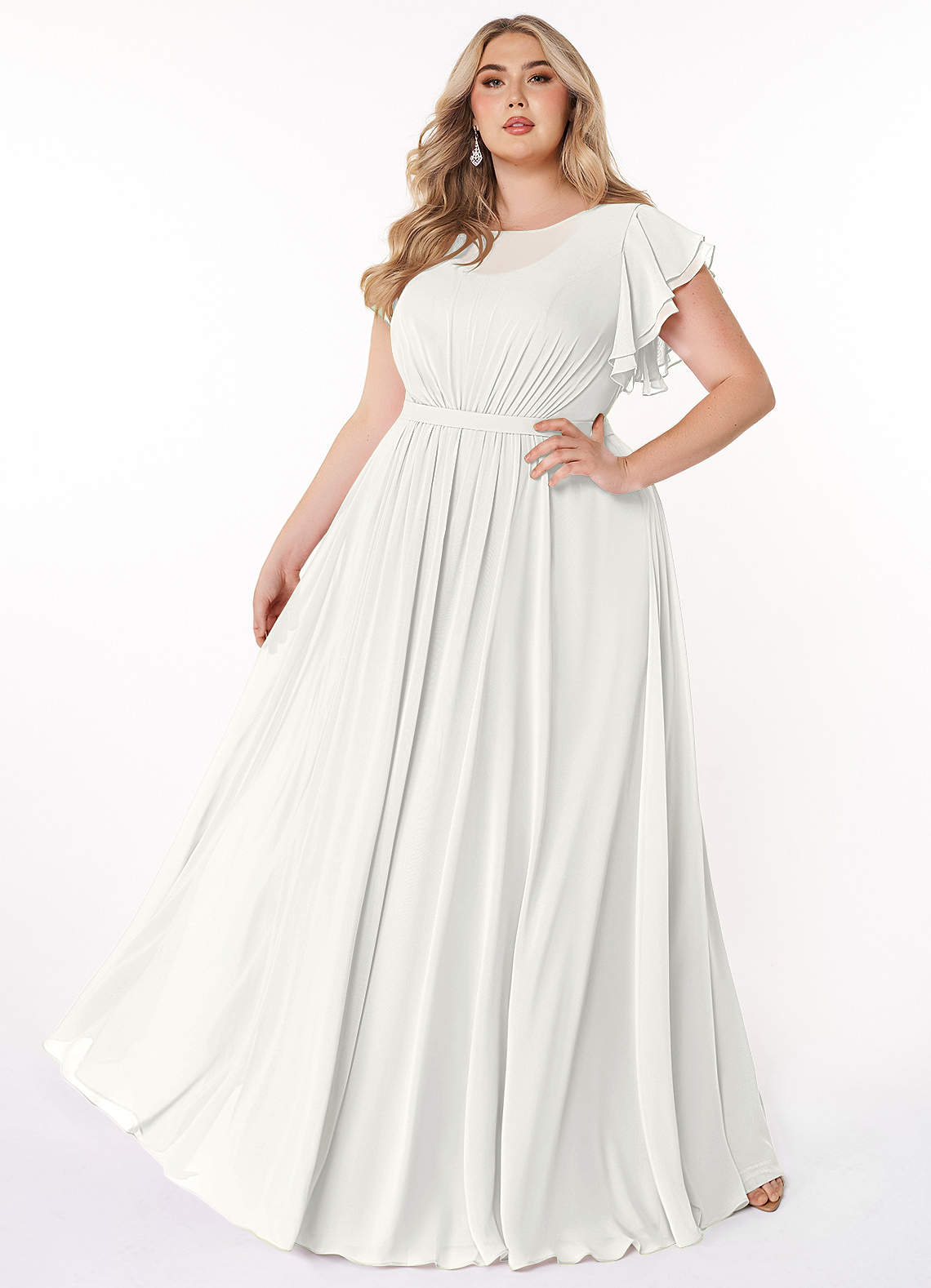 Azazie Daphne Modest Bridesmaid Dresses A-Line Ruffled Chiffon Floor-Length Dress image1
