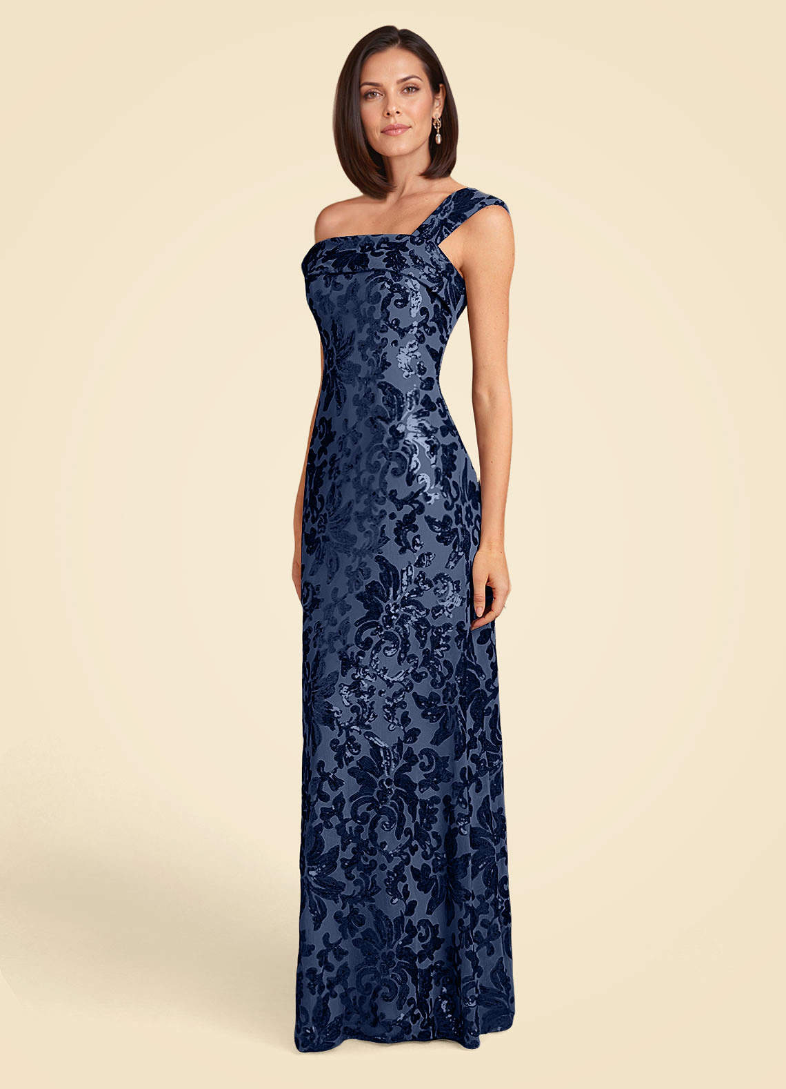 Azazie Odessia Dark Navy A-Line Sequins Lace Dress Ready to Ship