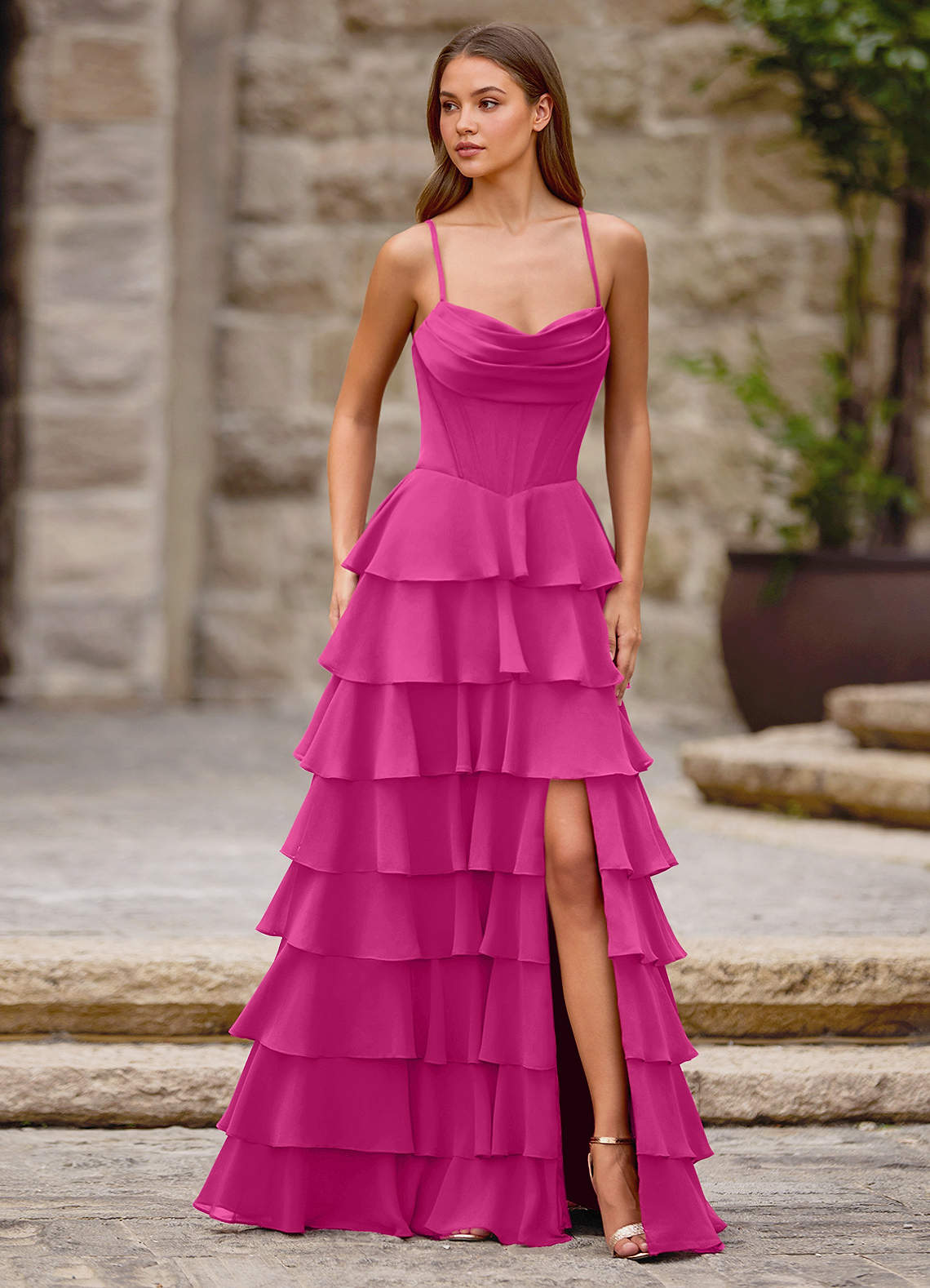 hot pink high low dress Hot Pink Hi Lo Satin Strapless Prom Dress