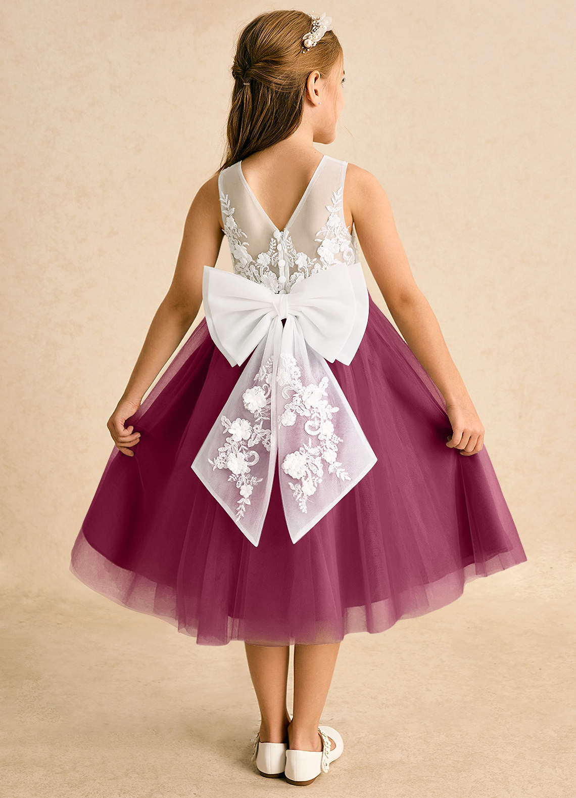 Azazie Lina Flower Girl Dresses Ivory Mulberry Ball-Gown Lace Dress image1