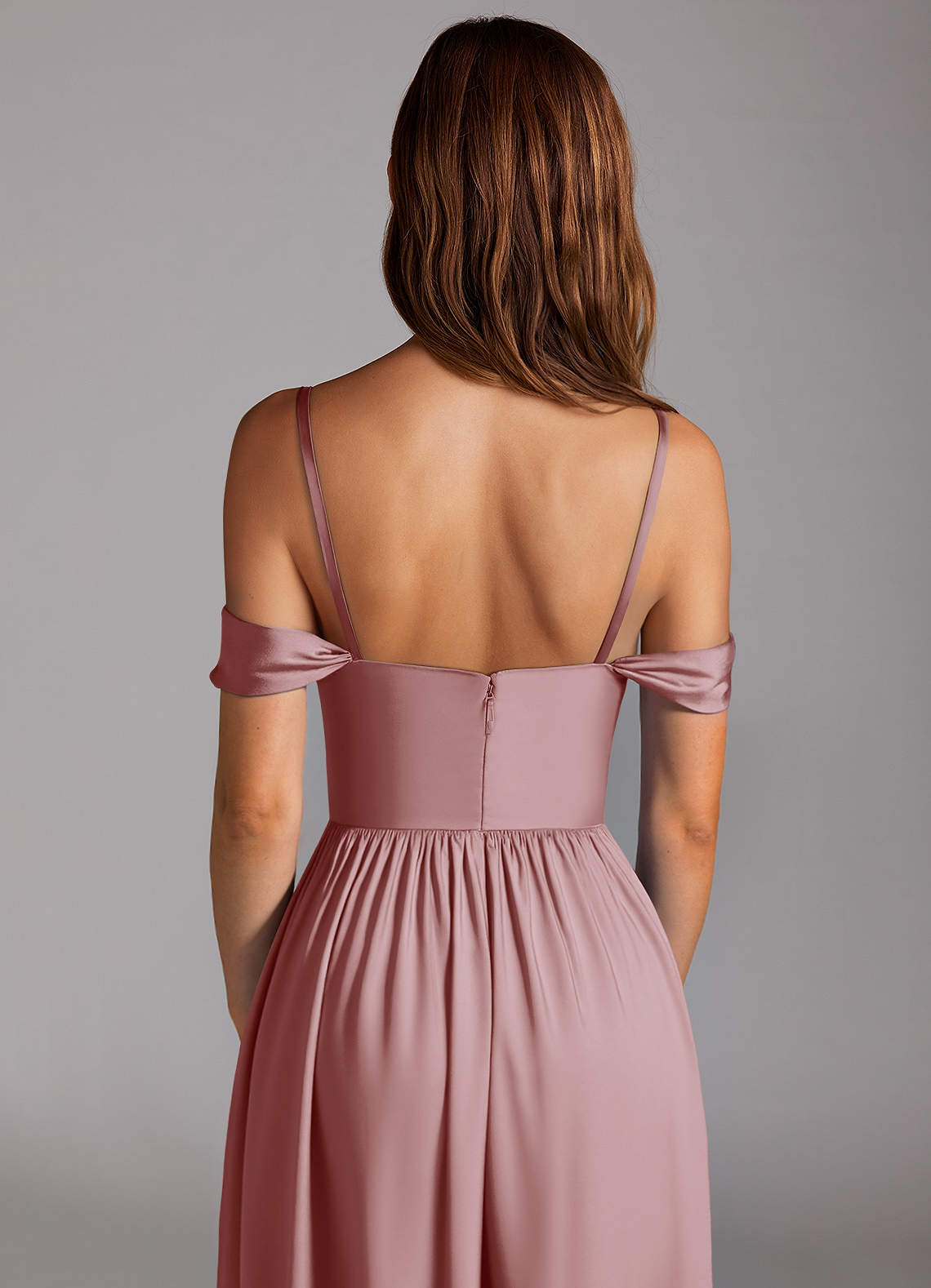 Azazie Calianna Vestidos de damas de honor Vestido de Rosa Polvorienta de Satén Elástico de Línea A Convertible con Vestidos sin tirantes image4