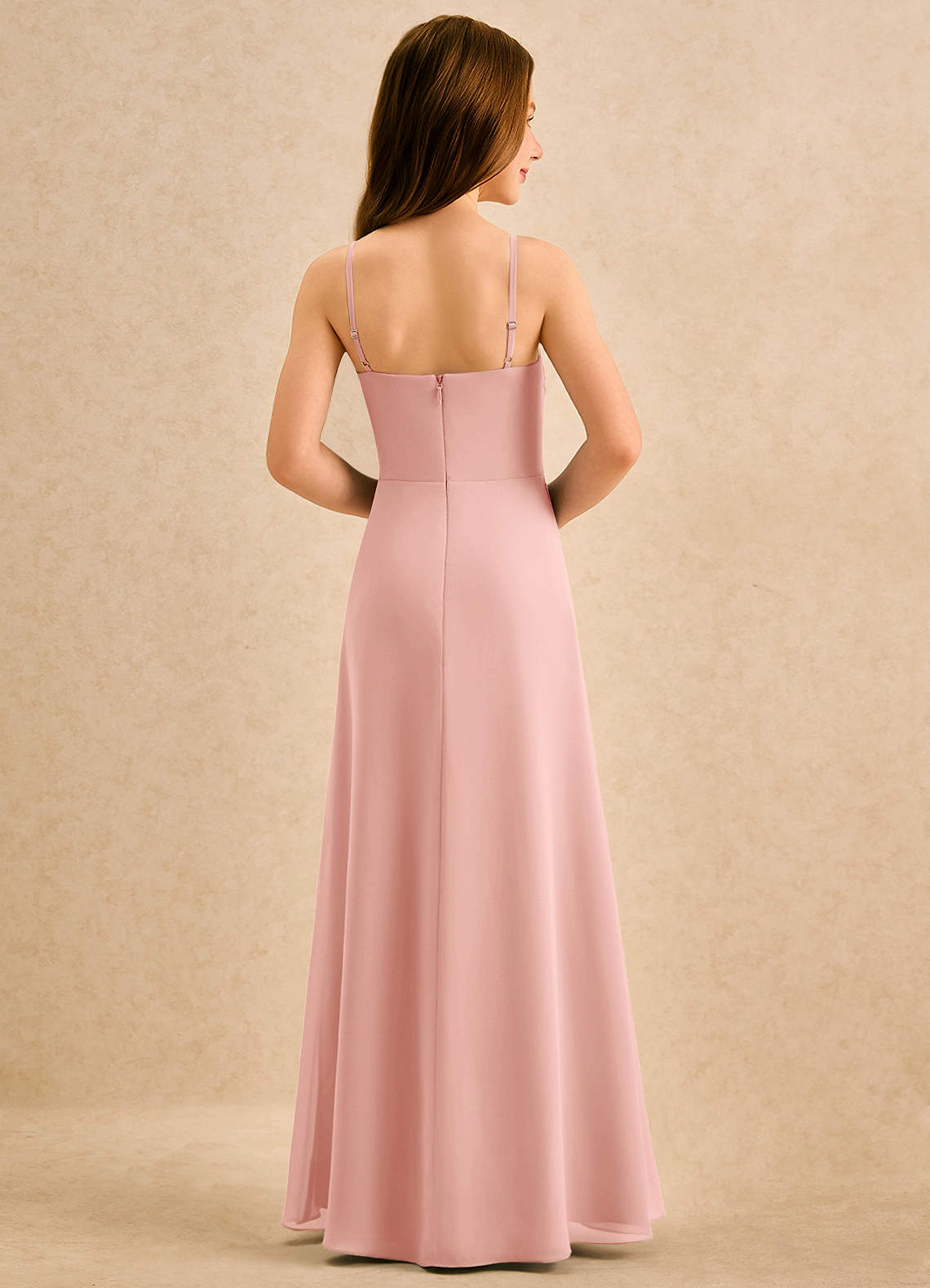 Azazie lolly Girls Formal Robe Demoiselle D'honneur Fillette Robe Trapèze en Mousseline de soie Plissée Rosette image1