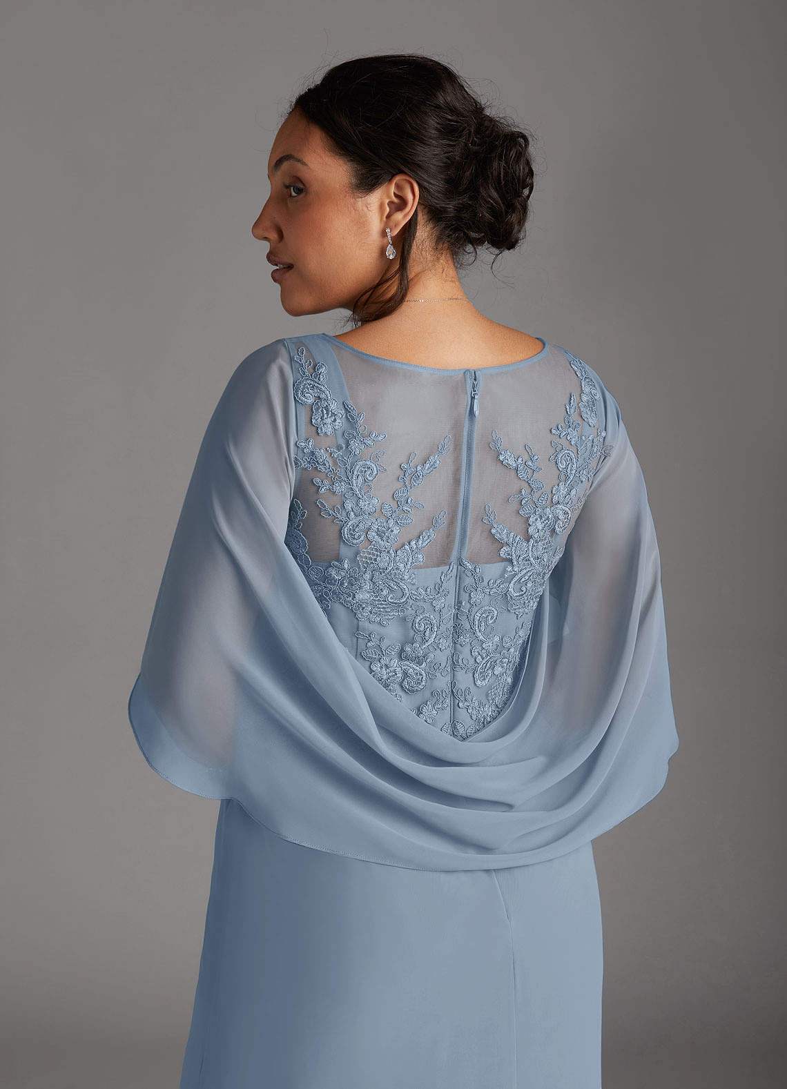 Azazie Hera Mother of the Bride Dresses Dusty Blue A-Line Lace Capelet Chiffon Dress image4