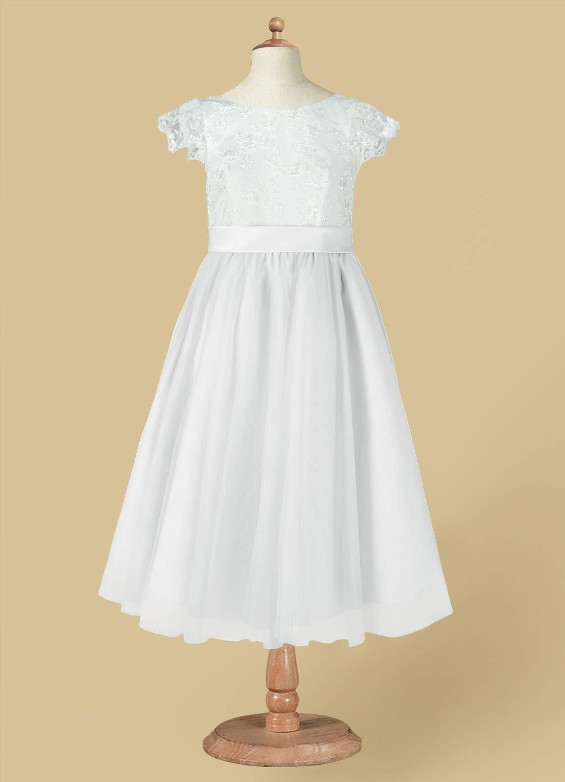 Azazie Vetty Flower Girl Dresses Diamond White A-Line Lace Tulle Dress image11