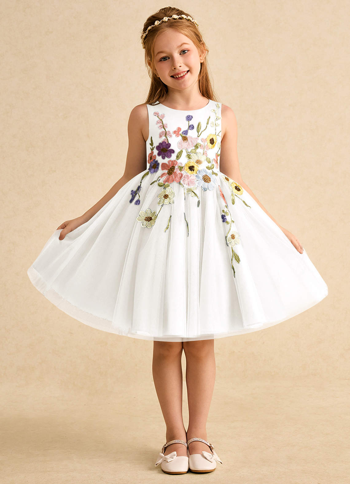 Azazie Prima Flower Girl Dresses Ivory A-Line Bow Tulle Dress image1