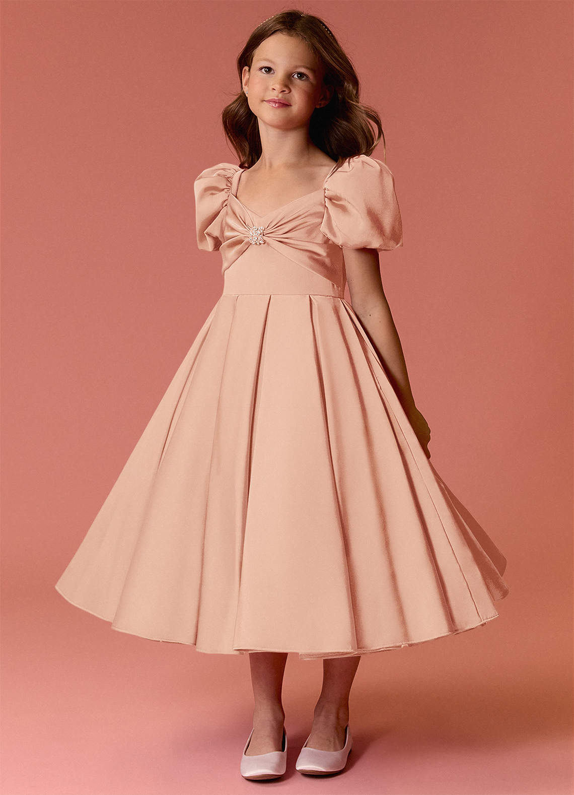 Barbie ♥ Azazie Flower Girl Dresses English Rose Ball-Gown Sweetheart Neckline Stretch Satin Dress image2