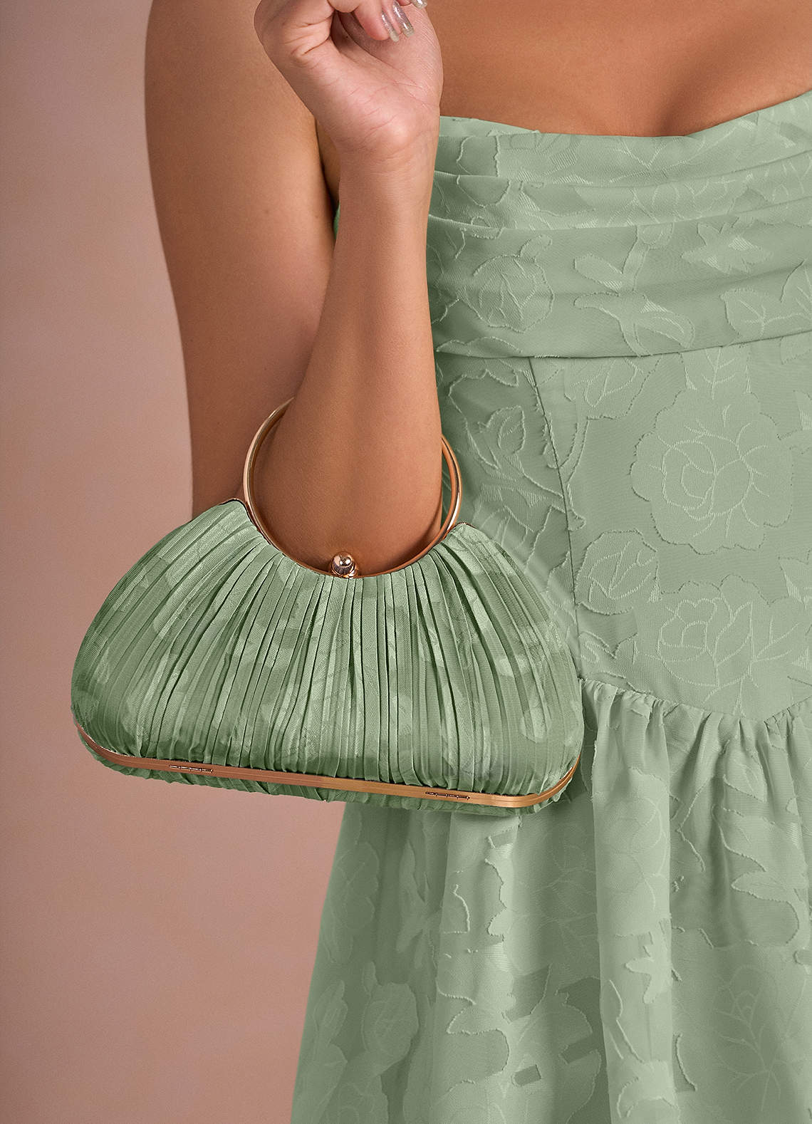 front Matching Color Floral Burnout Pleated Handbag