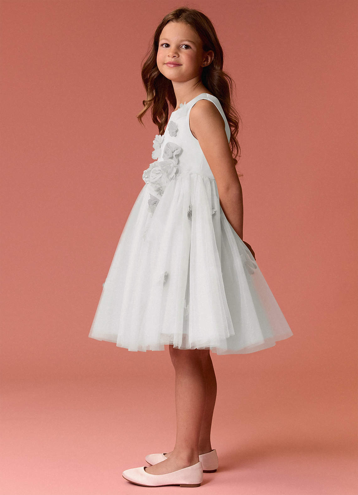 Barbie ♥ Azazie Flower Girl Dresses Diamond White A-Line Sleeveless Tulle Dress image5