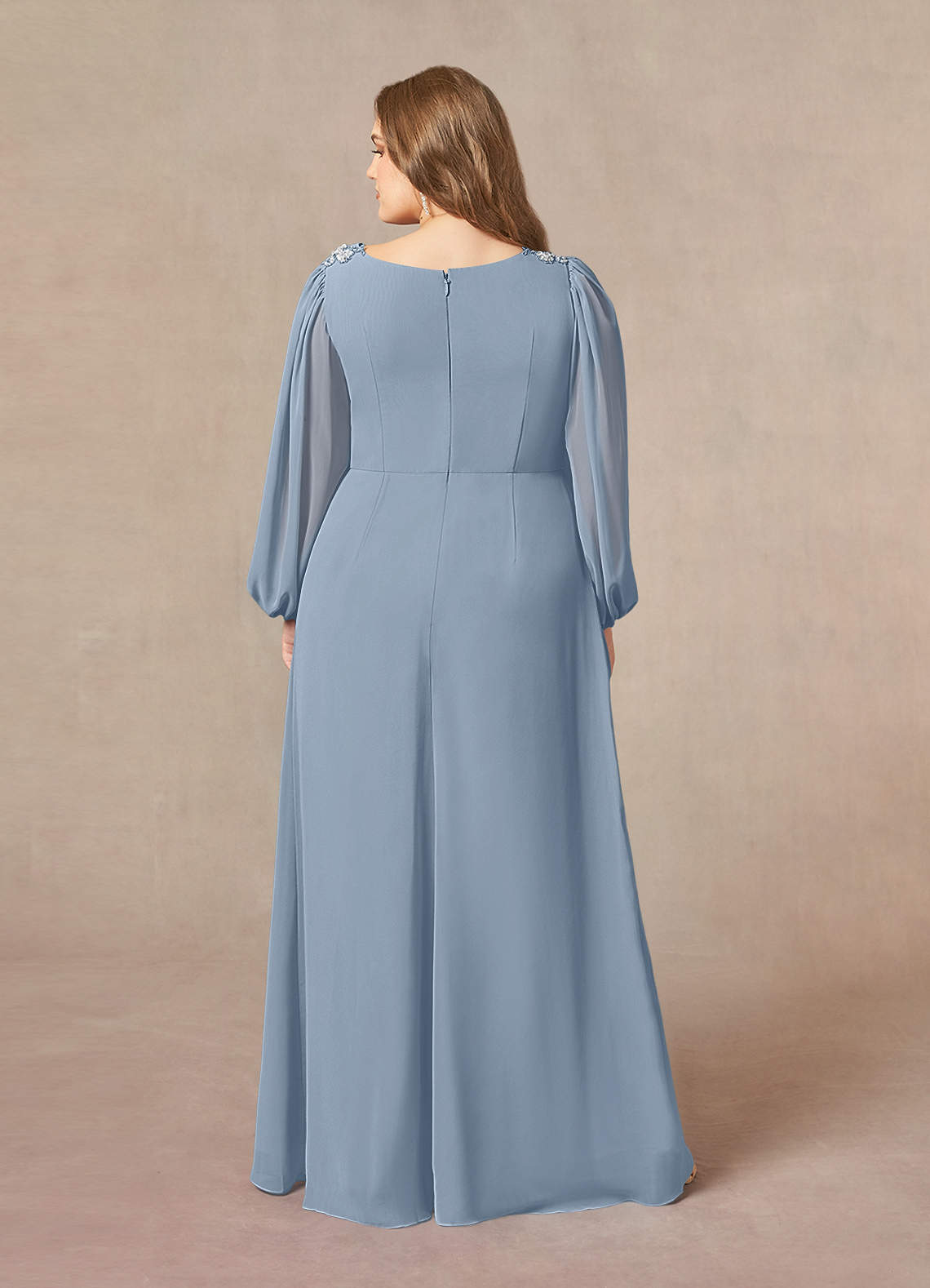 Azazie Gypsy Mother of the Bride Dresses Dusty Blue A-Line V-Neck Sequins Chiffon Dress image7