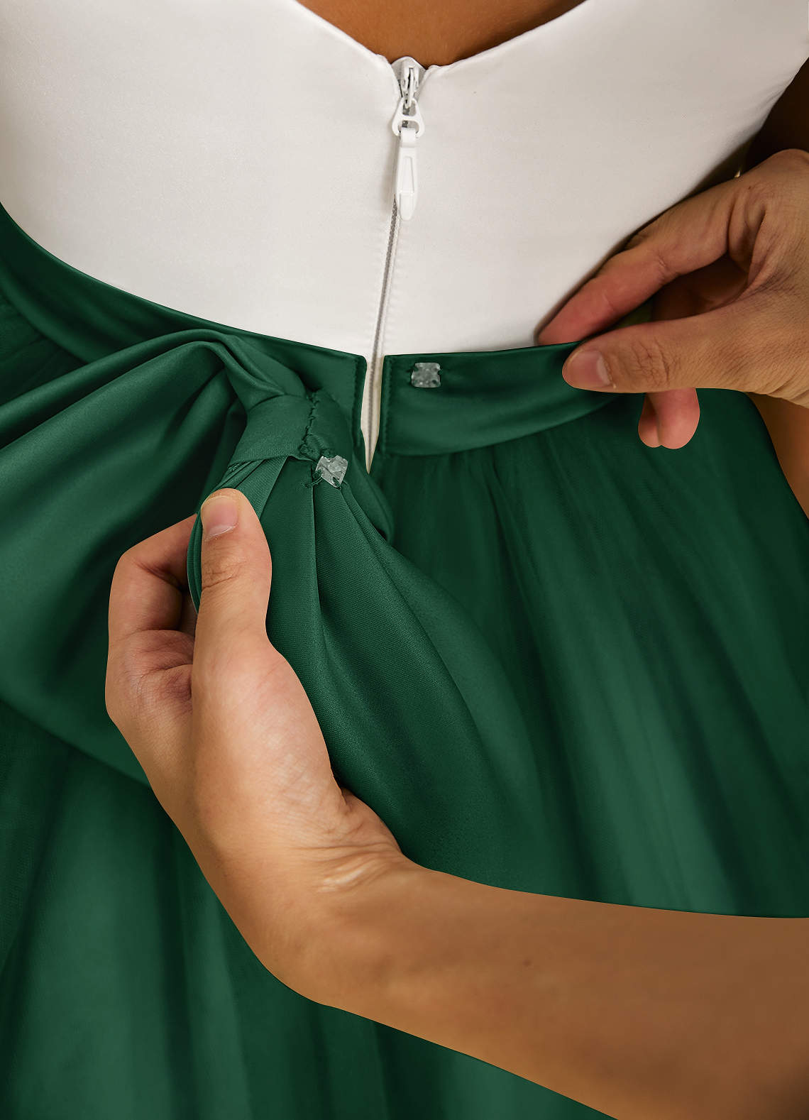 Azazie Sprout Flower Girl Dresses Dark Green A-Line Bow Tulle Dress image4