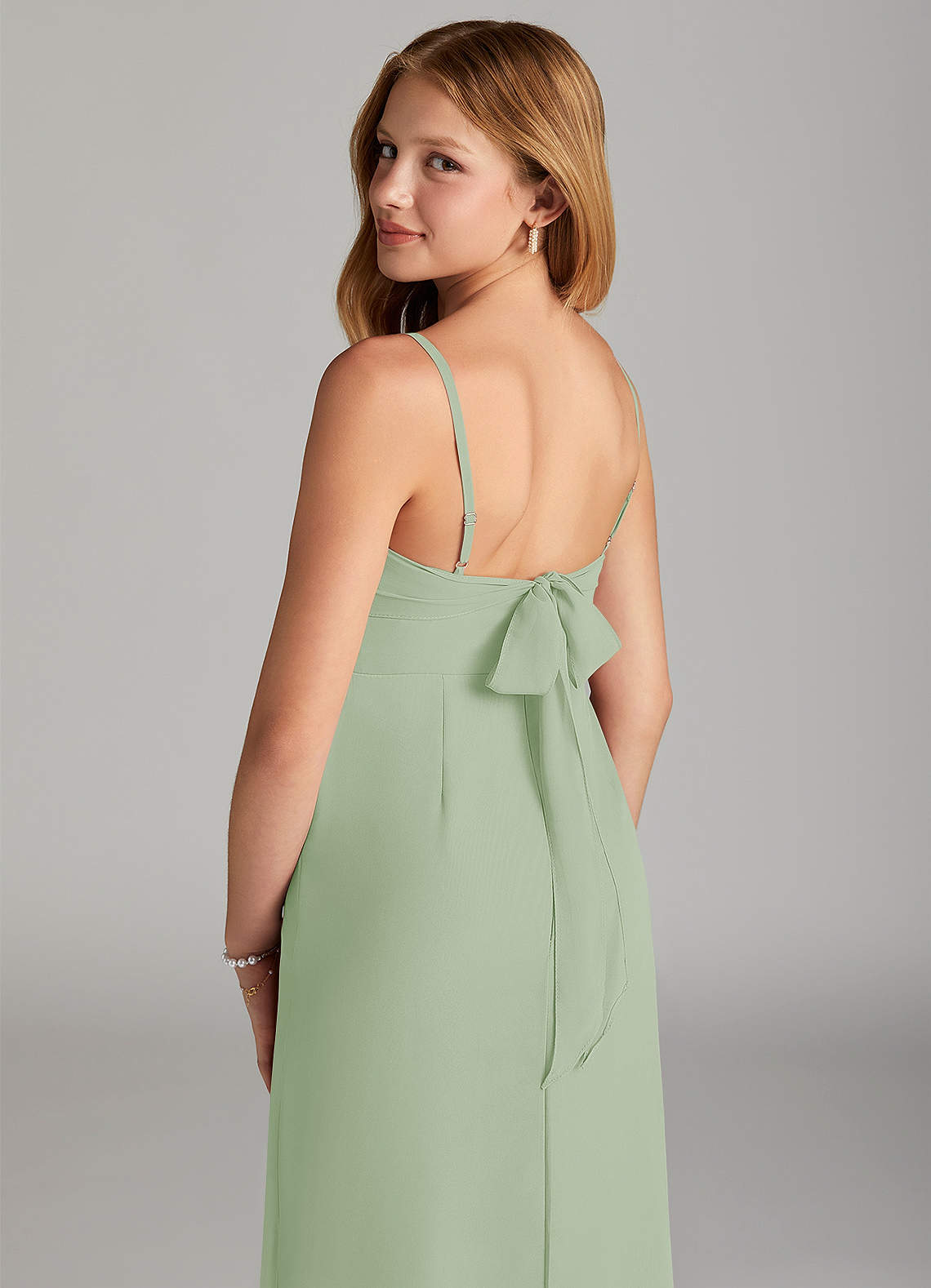 Azazie Mai Junior Dusty Sage Sheath Pleated Chiffon Dress image5