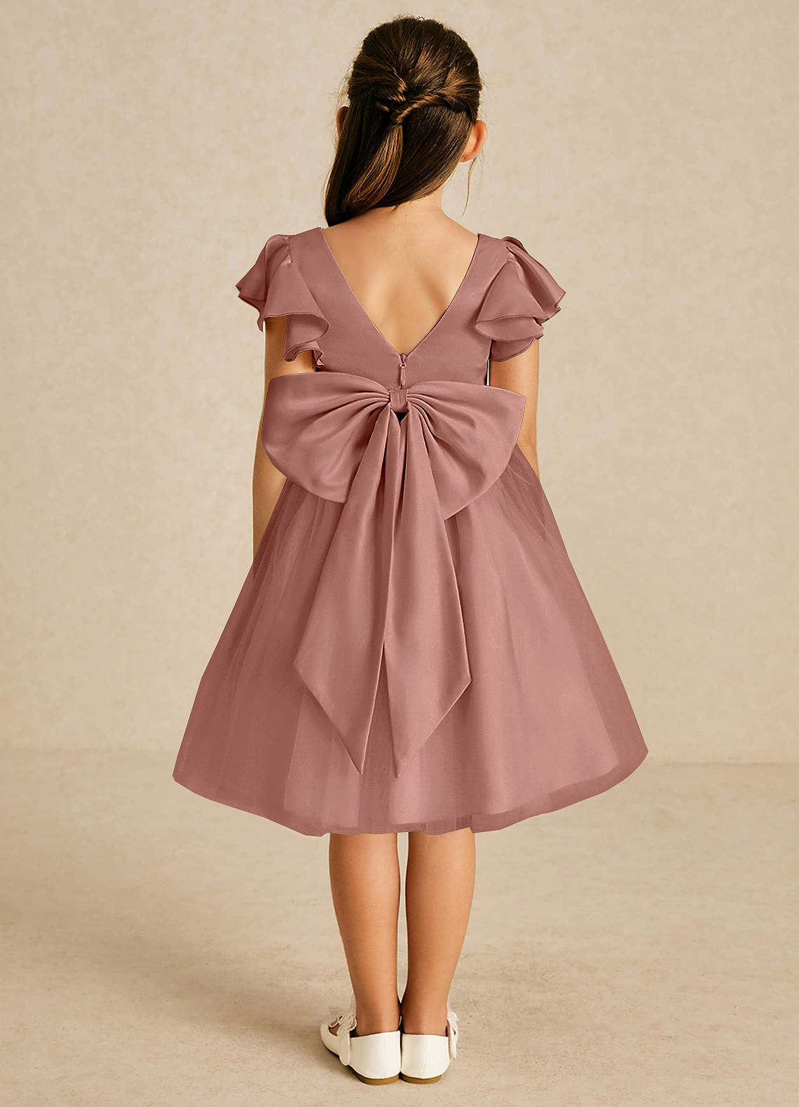 Azazie Kaeya Flower Girl Dresses Cedar Rose A-Line Bow Tulle Dress image1