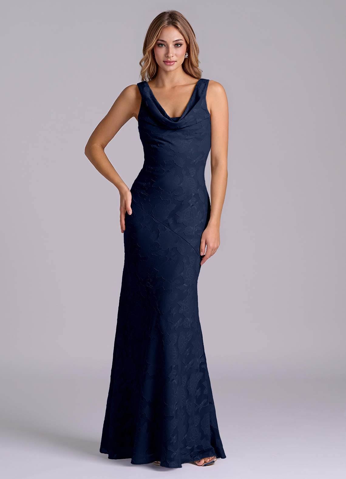 Azazie Rylina Brudtärnklänningar Klä av Sjöjungfru i Blommig Utbrändhet Mörk Marinblå image1