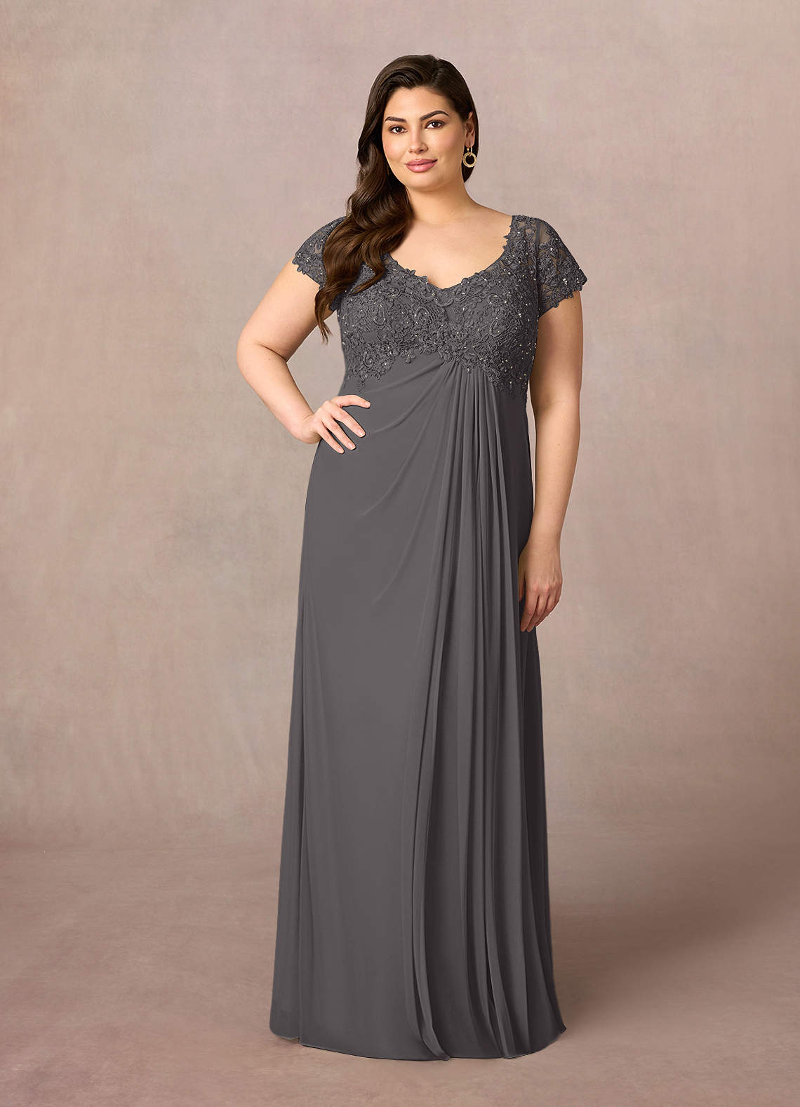 Lace Grey Bridesmaid Dress Silver Chiffon A-line Lace Appliqued Bridesmaid  Dresses With Slit, MBD246