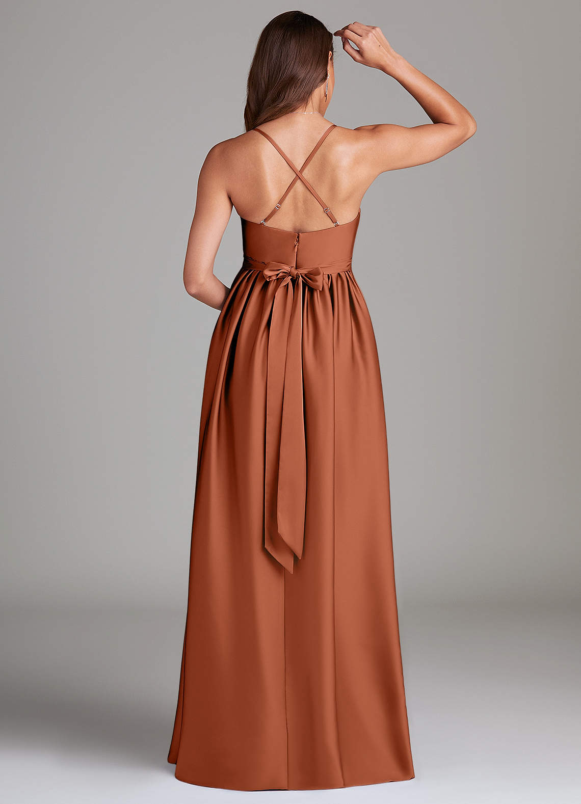 Azazie Llana Maternity Bridesmaid Dresses A-Line Stretch Satin Floor-Length Dress with Pockets image1