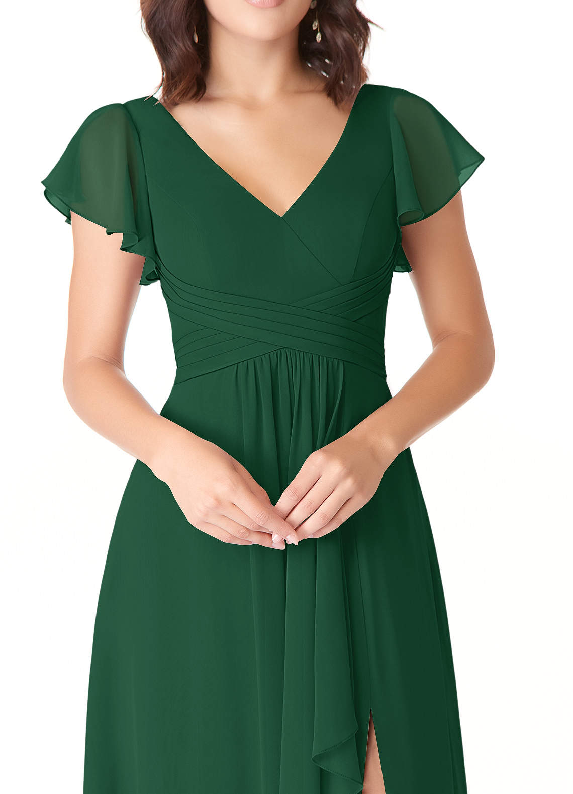 Azazie Omari Vestidos de damas de honor Vestido de Verde Oscuro de Gasa de Corte en A image4