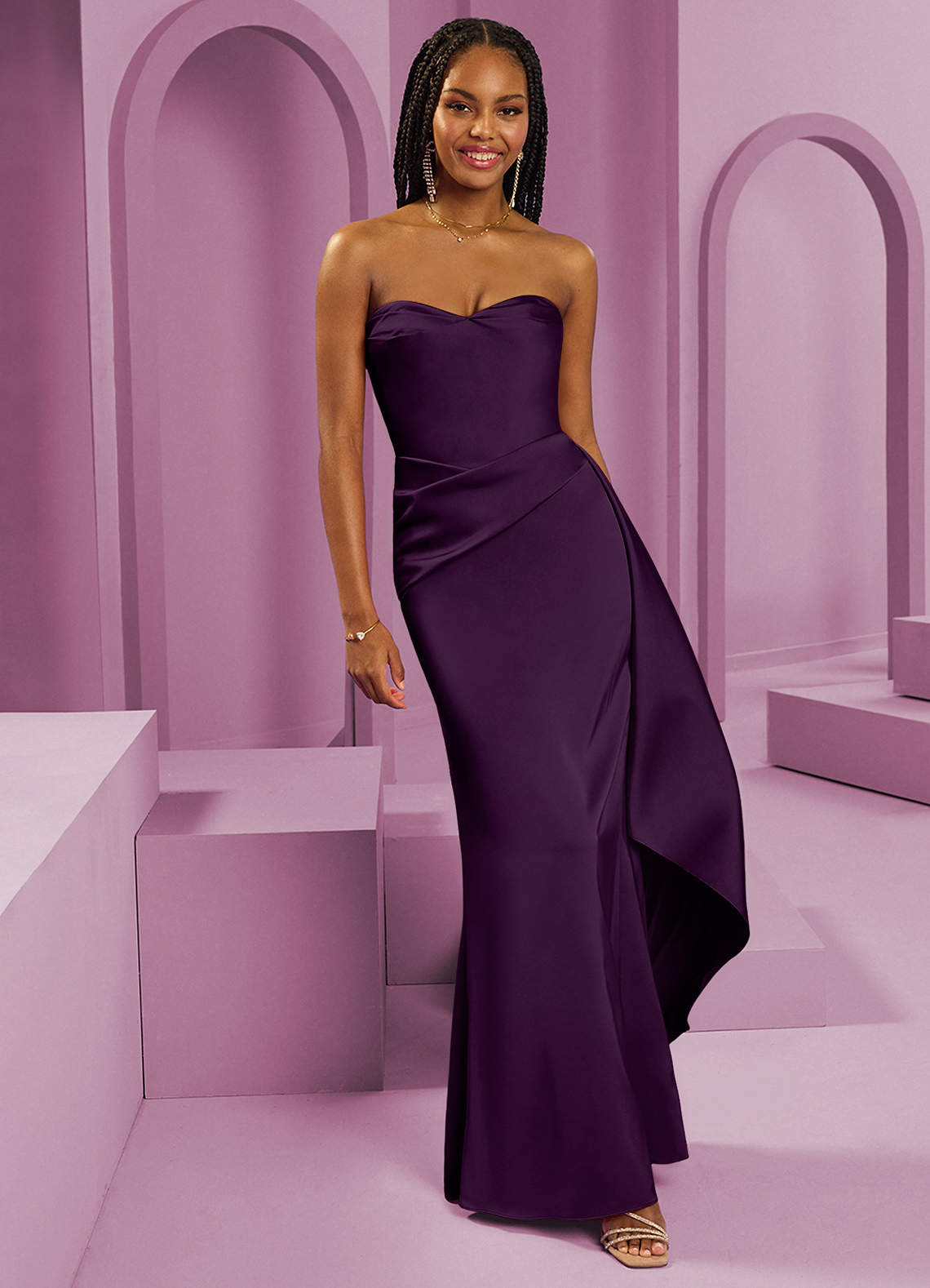 Barbie ♥ Azazie Brautjungfernkleider Wandelbar Etui Schulterfrei Stretch-Satin Kleid Traube image1