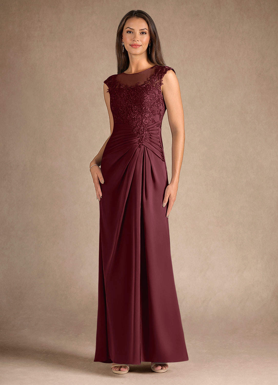 Azazie Santa Barbara vestidos de madre de la novia Vestido de Cabernet de Satén Elástico de Recto con Plisado image3