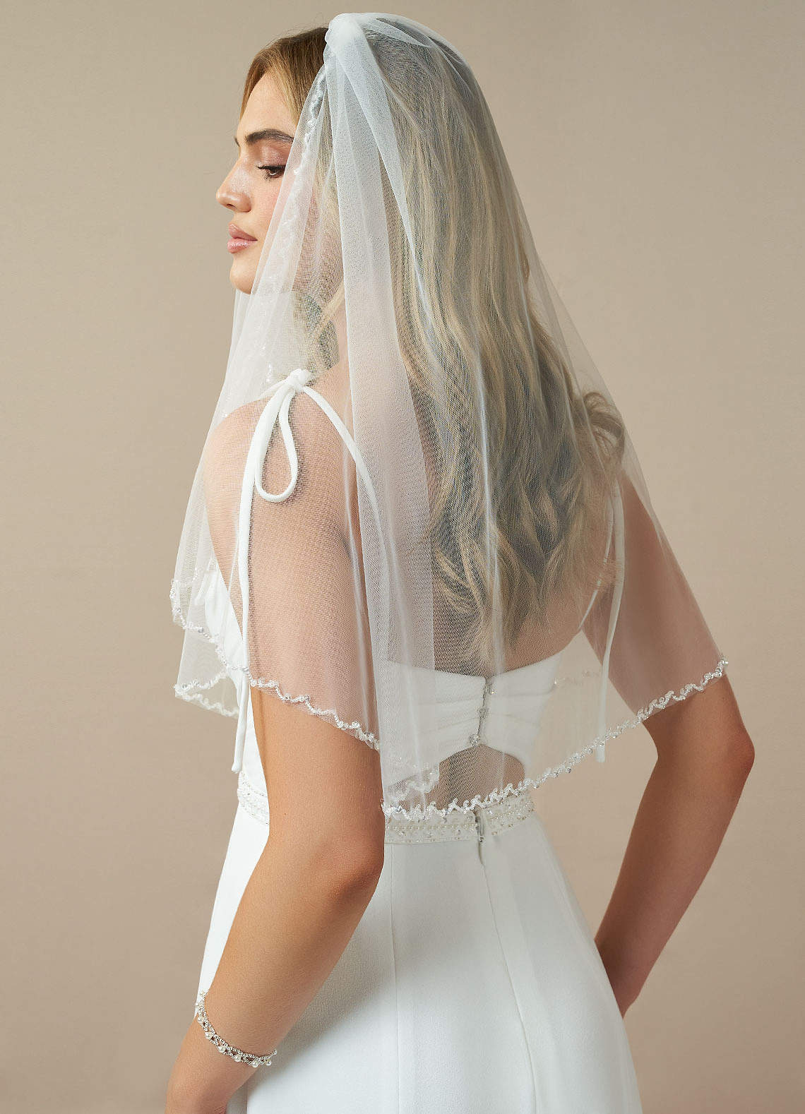front Sheena Beads Elbow Length Veil