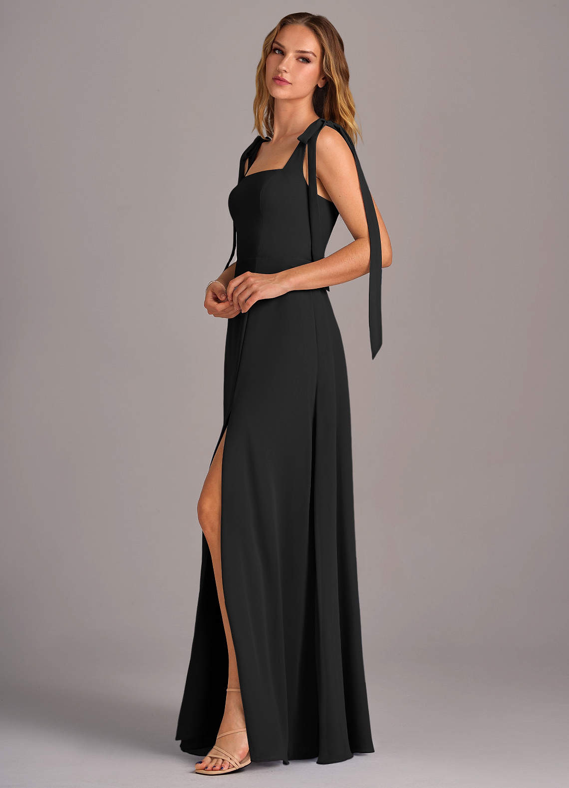 Azazie Debra Bridesmaid Dresses Black A-Line with Pockets Chiffon Convertible Dress image3