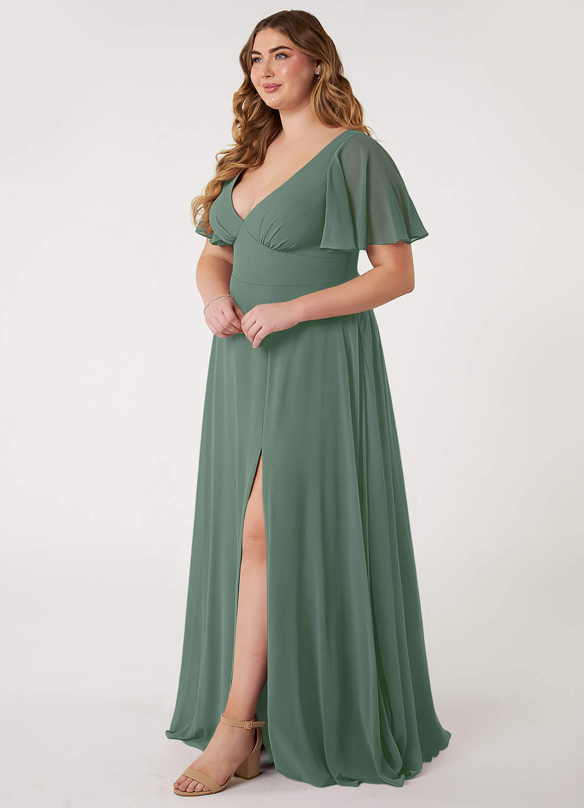 candy apple green bridesmaid dresses Green Bridesmaid Dress 2021 Cowl Neck Chiffon Maxi Slip Dress with Slit Burgundy / 2 main image 1