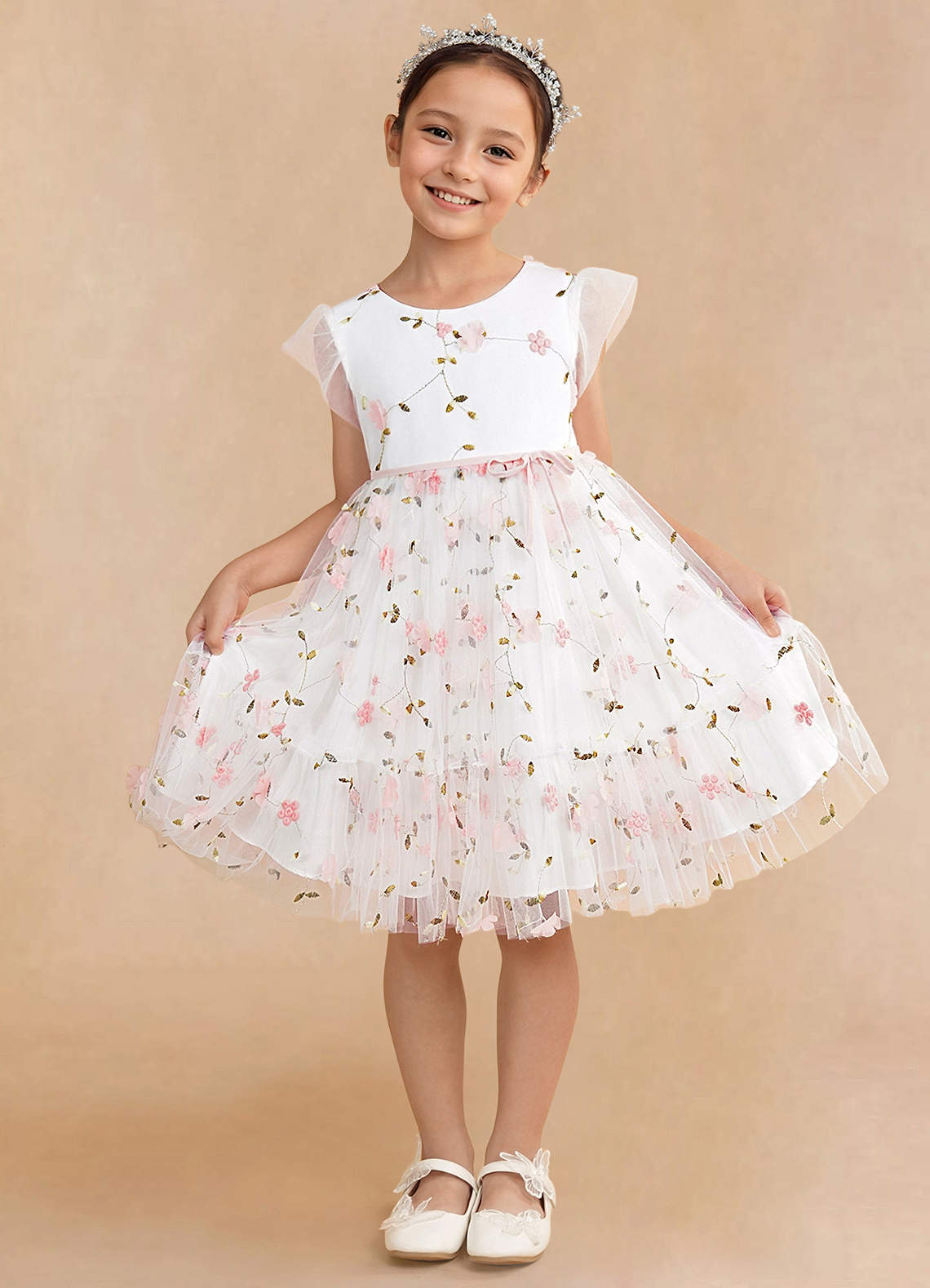 Azazie Alisia Flower Girl Klänningar Klänning A-Linje i Tyll Plisserad image1