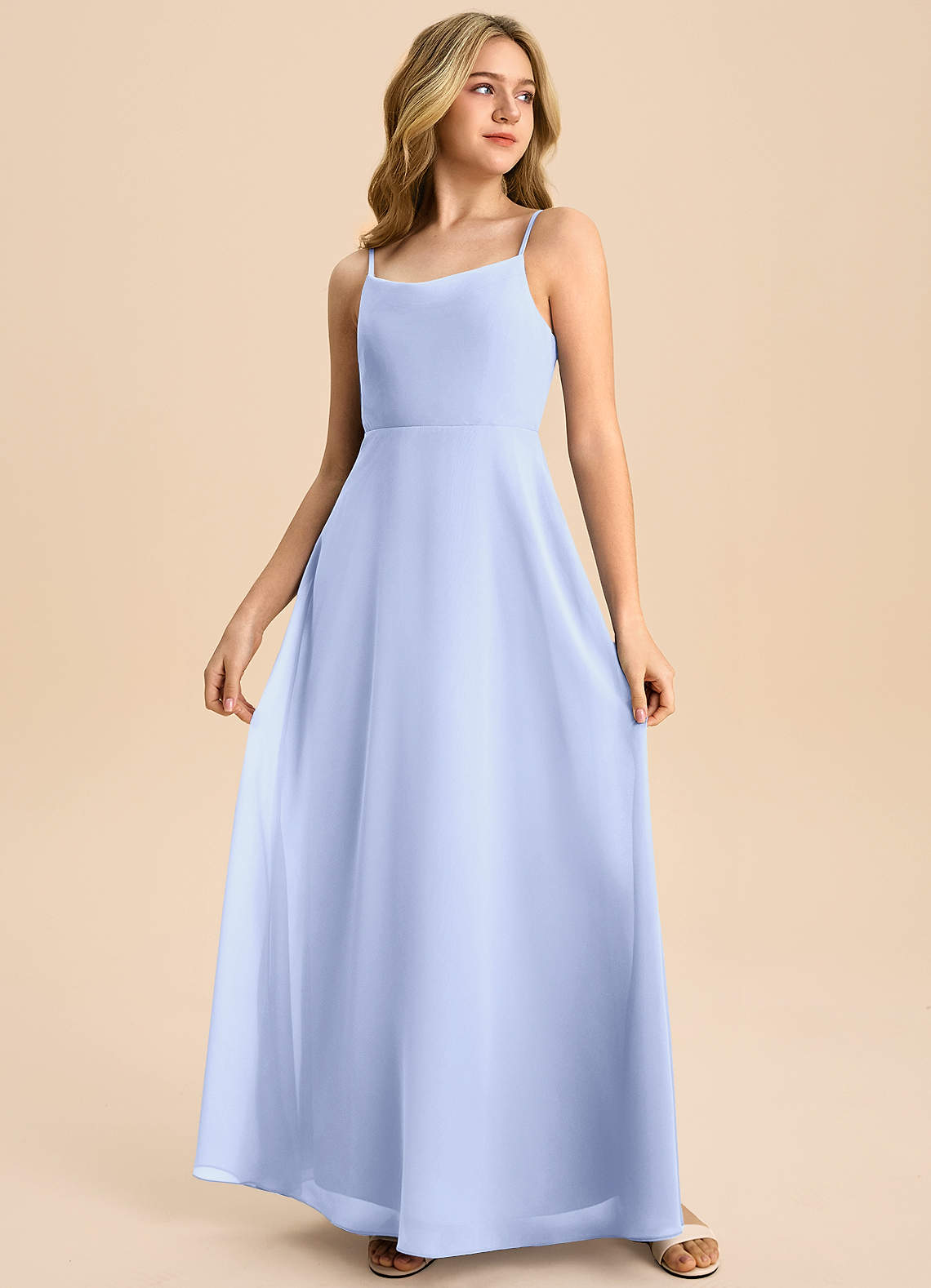 Azazie Shale Junior Vestido Gelo de Chiffon de Linha A com Arco image3