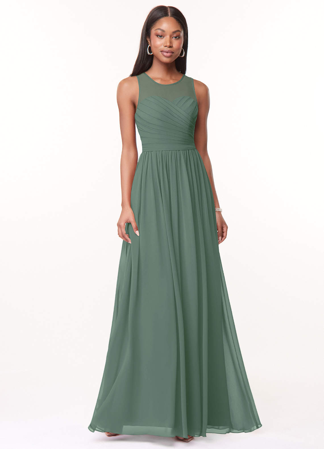 Azazie Nina Bridesmaid Dresses Eucalyptus A-Line Pleated Chiffon Dress image1