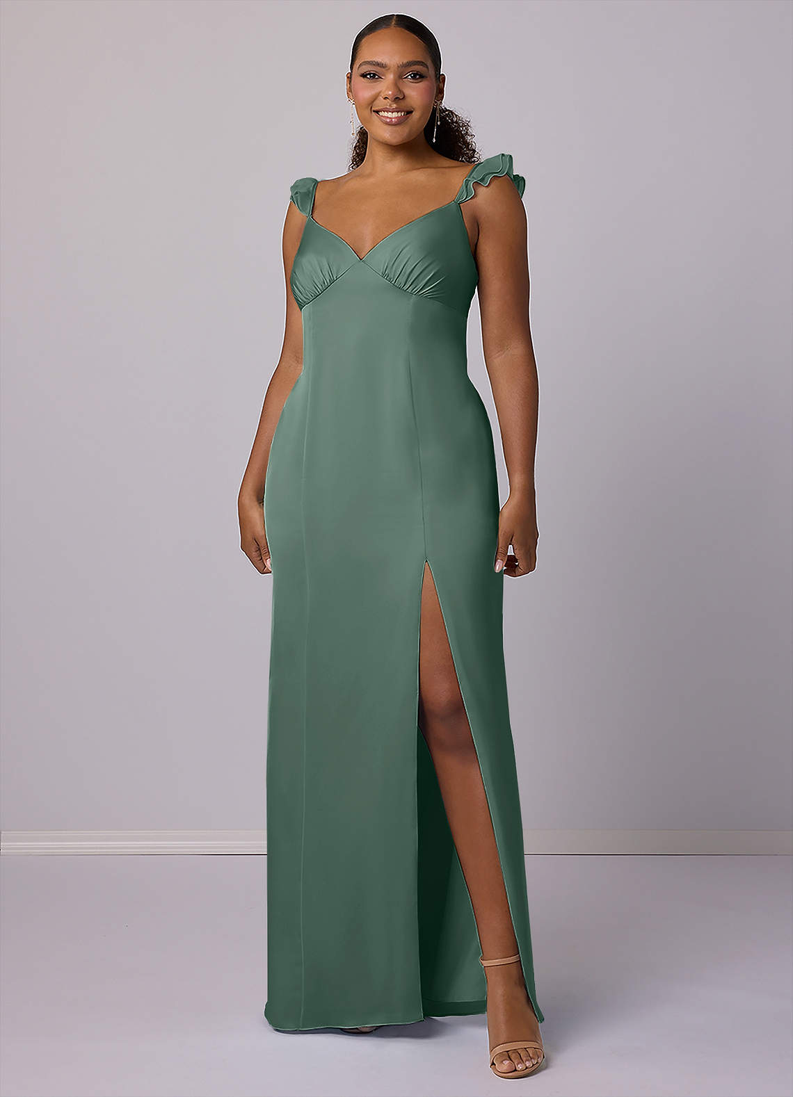 Barbie ♥ Azazie Bridesmaid Dresses Sheath Stretch Satin Floor-Length Dress image8