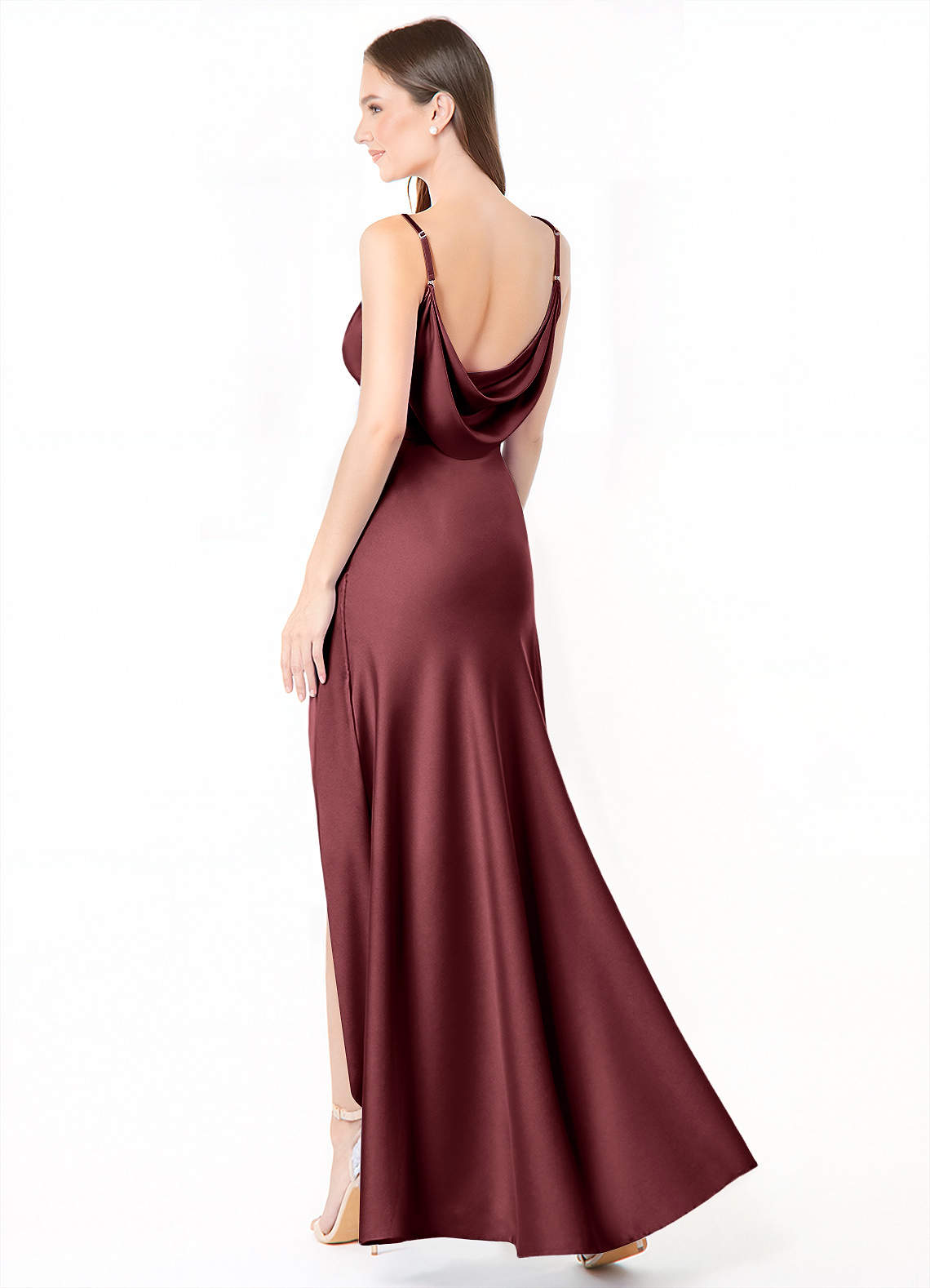 Azazie Alaija Bridesmaid Dresses Merlot Mermaid Side Slit Stretch Satin Dress image1