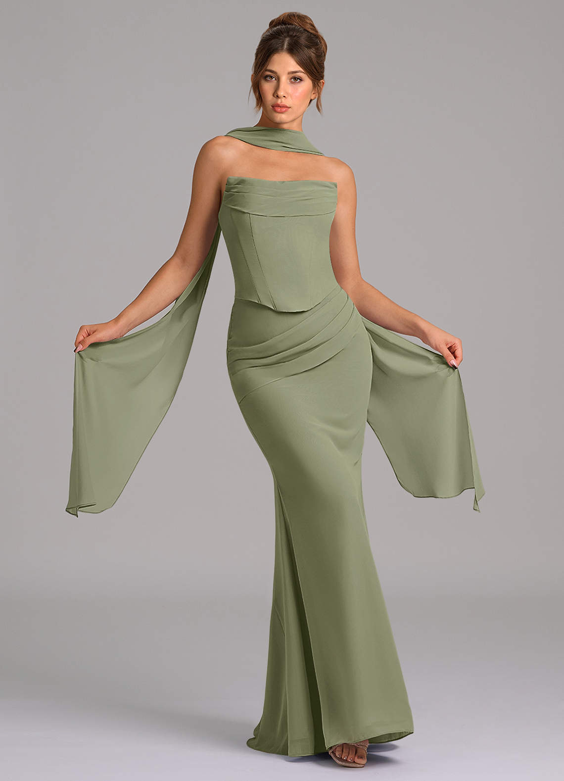 Azazie Sorrel Brautjungfernkleider Meerjungfrau-Linie Korsett Chiffon Kleid Pistazie image1
