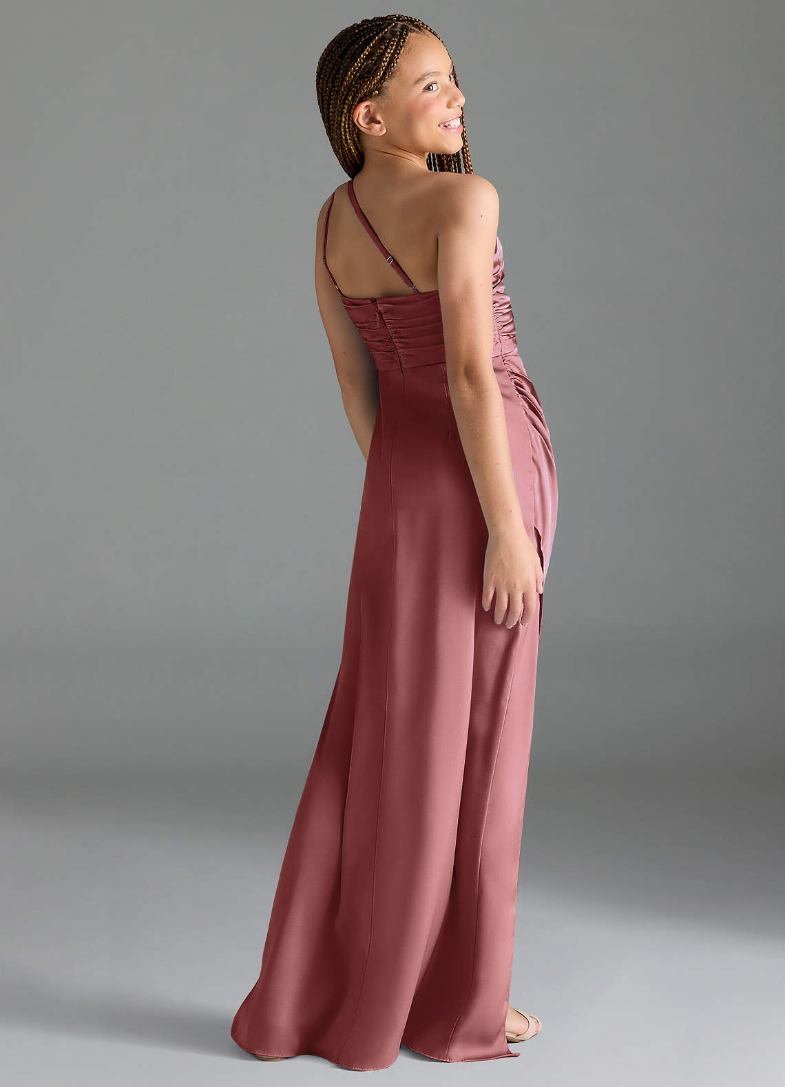 Azazie Eren Junior Vestido Ametista de Cetim elástico de Bainha com Plissado image4