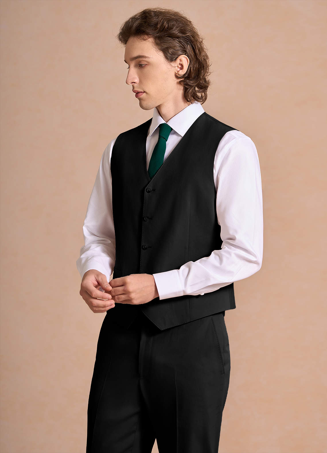 front Carter Black Cotton Linen Blend Suit Vest