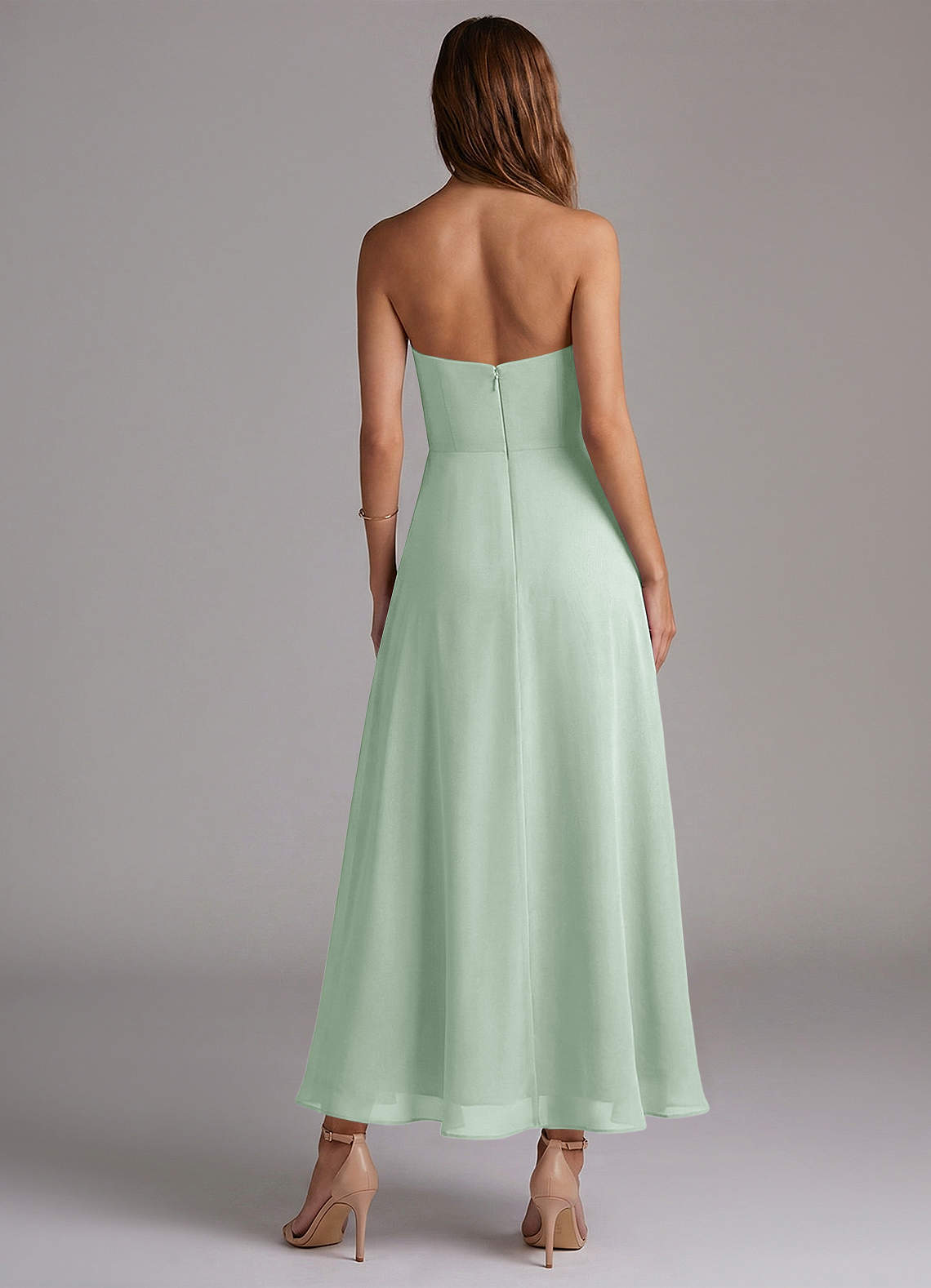 Azazie Wren Vestidos de madrinha de casamento Vestido Agave de Chiffon de Linha A com Sem alças image3