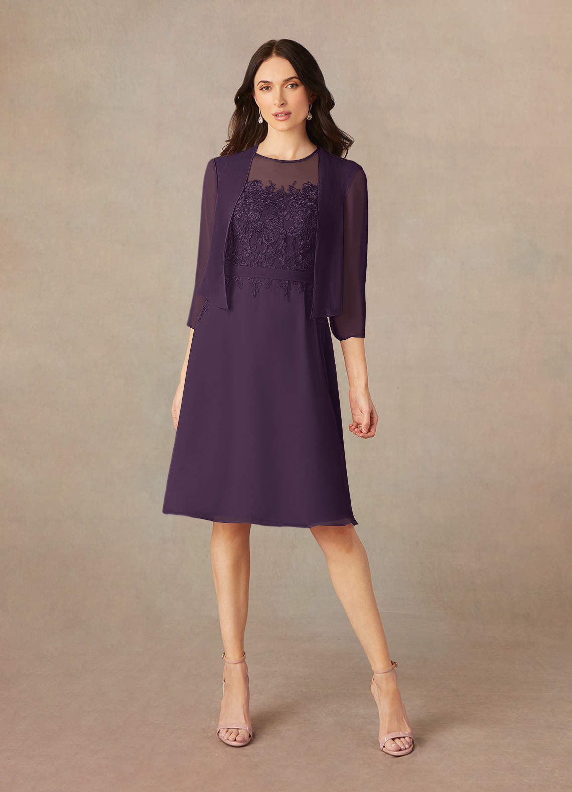 Azazie Klaus Mother of the Bride Dresses Plum A-Line Scoop Sequins Chiffon Dress image1