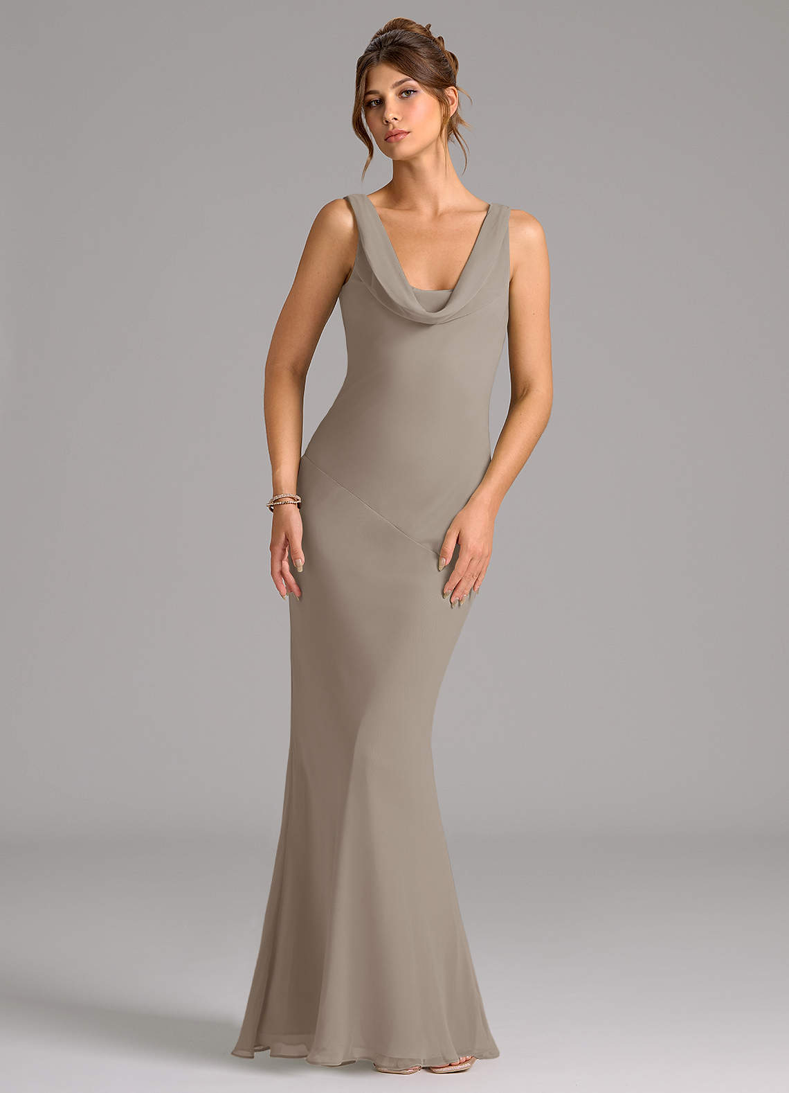 Azazie Rylina Bridesmaid Dresses Taupe Mermaid Pleated Chiffon Dress image1
