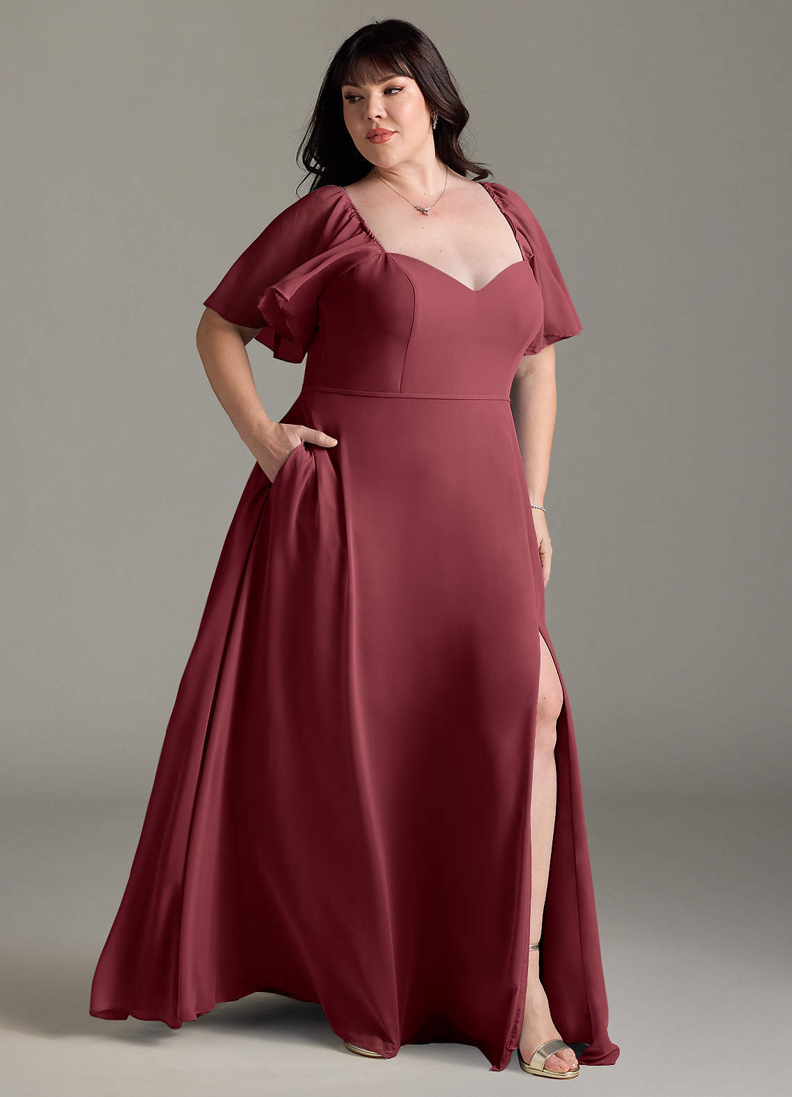 chubby bridesmaid dresses Cicinia Plus Size Emulation Silk Bridesmaid Dresses with Sleeves, Dusty_Sage