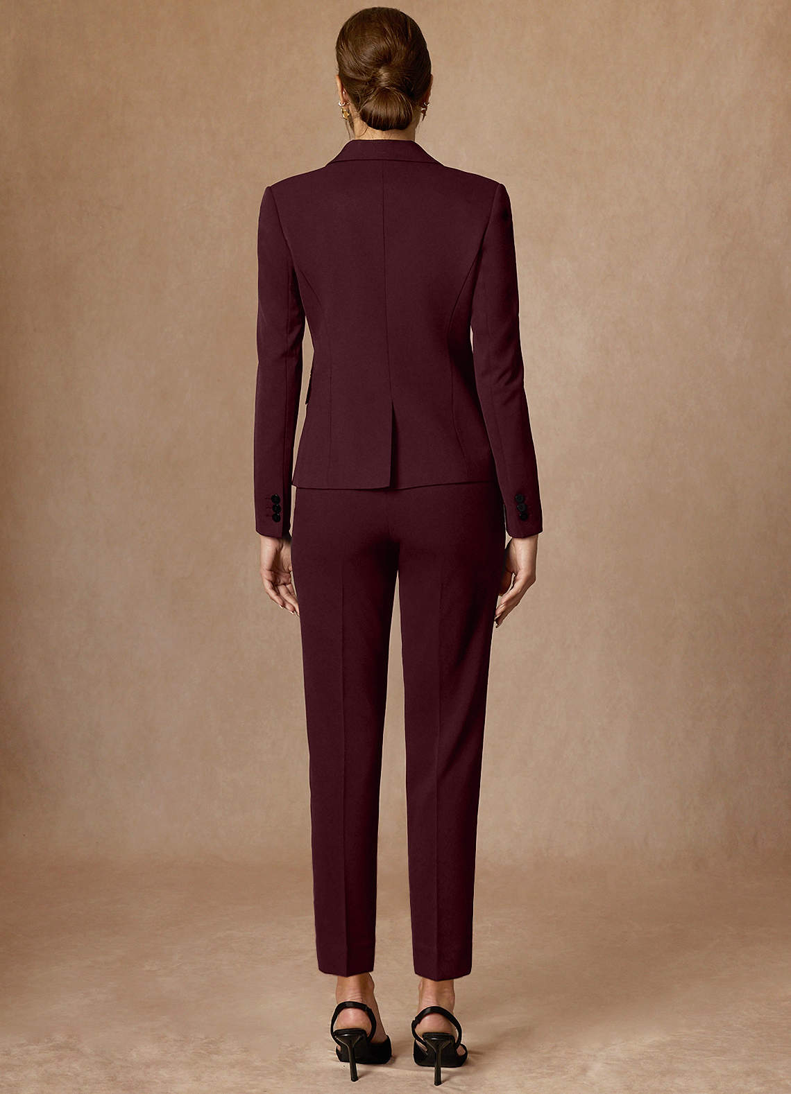 front Whitney Cabernet Refined Weave Performance Full Length Dress Pants