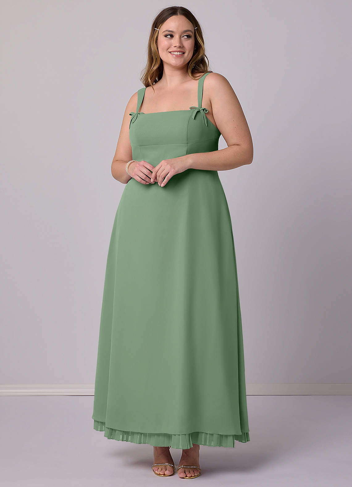 Barbie ♥ Azazie Final Sale Matcha A-Line Pleated Chiffon Dress image1