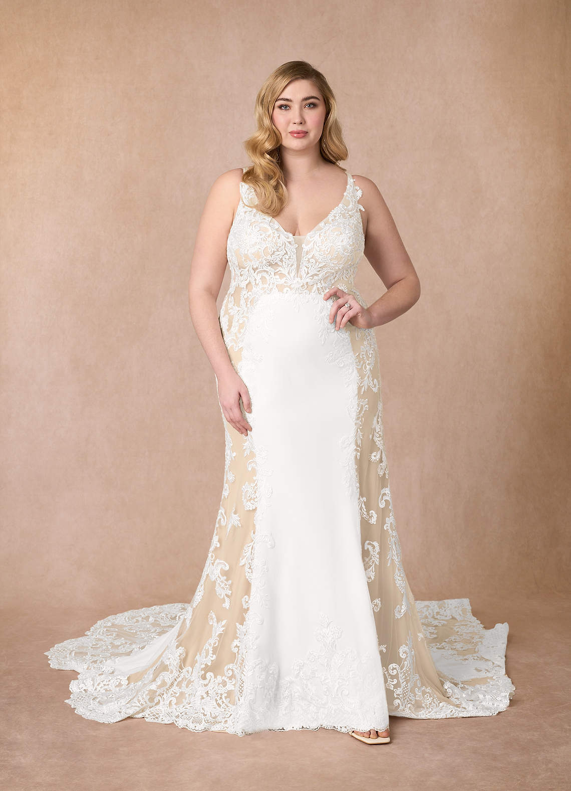 Azazie Estephanie Vestidos de novia Vestido de Blanco Diamante Champán de Crepé elástico de Corte Sirena con Lentejuela image1