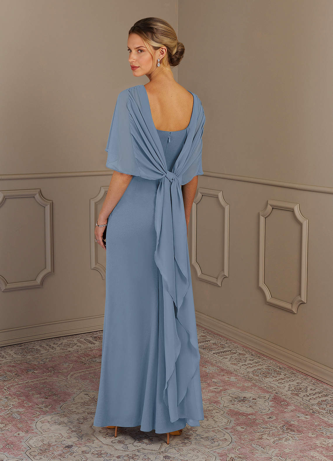 Azazie Dion Mother of the Bride Dresses Dusty Blue Sheath Scoop Stretch Crepe Dress image4