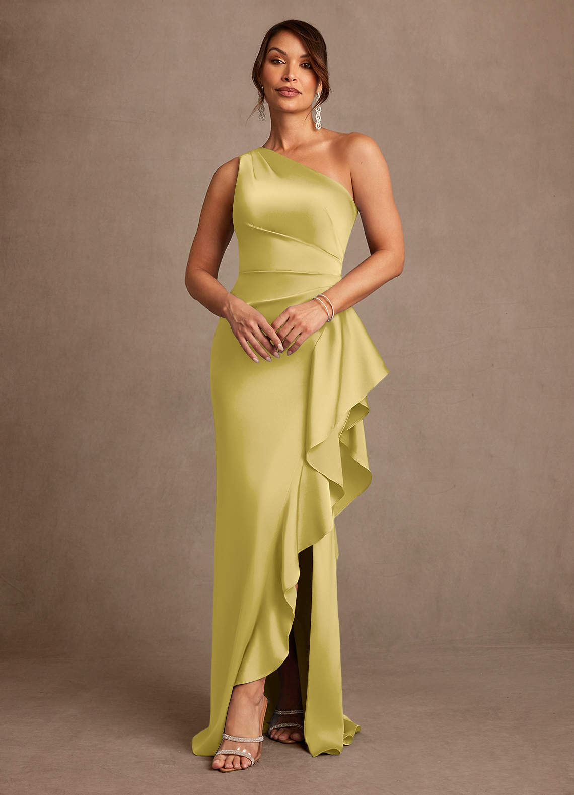 stretch satin one shoulder dress Fitted Stretch Satin One Shoulder Gown by Cinderella Divine PT004C