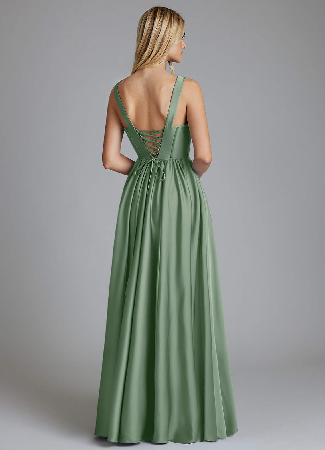 Azazie Delmie Vestidos de madrinha de casamento Vestido Matchá de Cetim elástico de Linha A com Corpete image1
