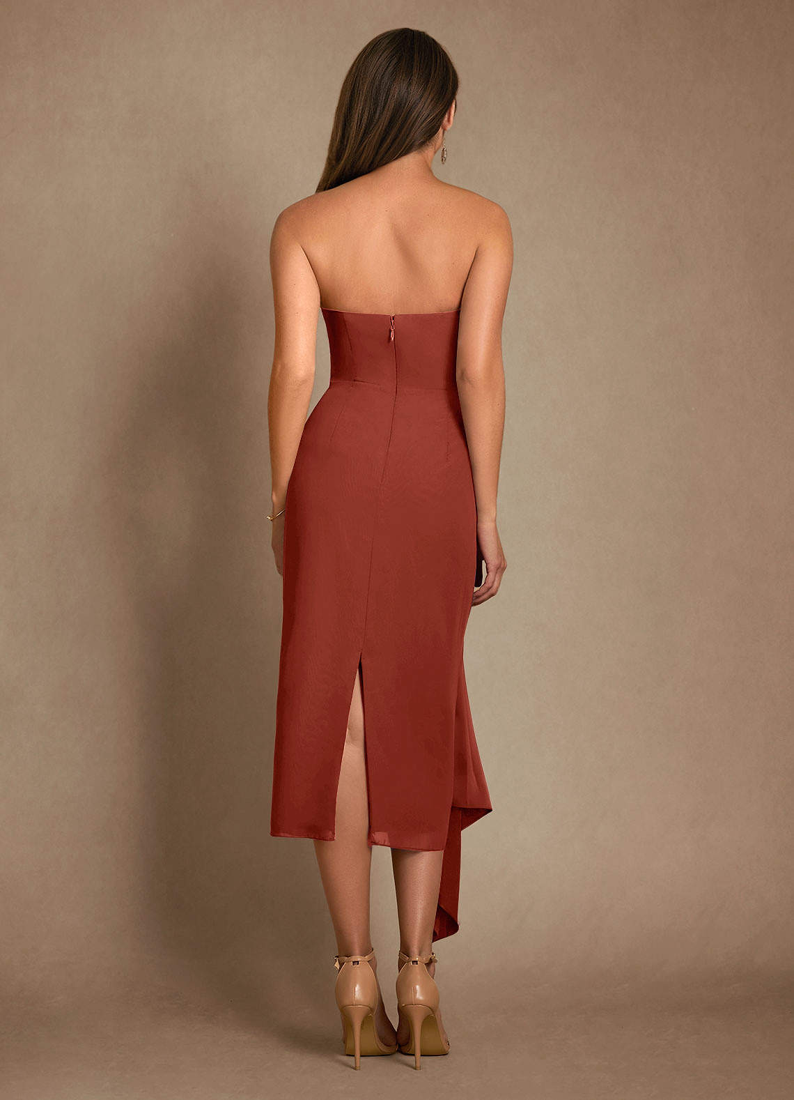 Azazie Dinanta Mother of the Bride Dresses Terracotta Column Pleated Chiffon Dress image2