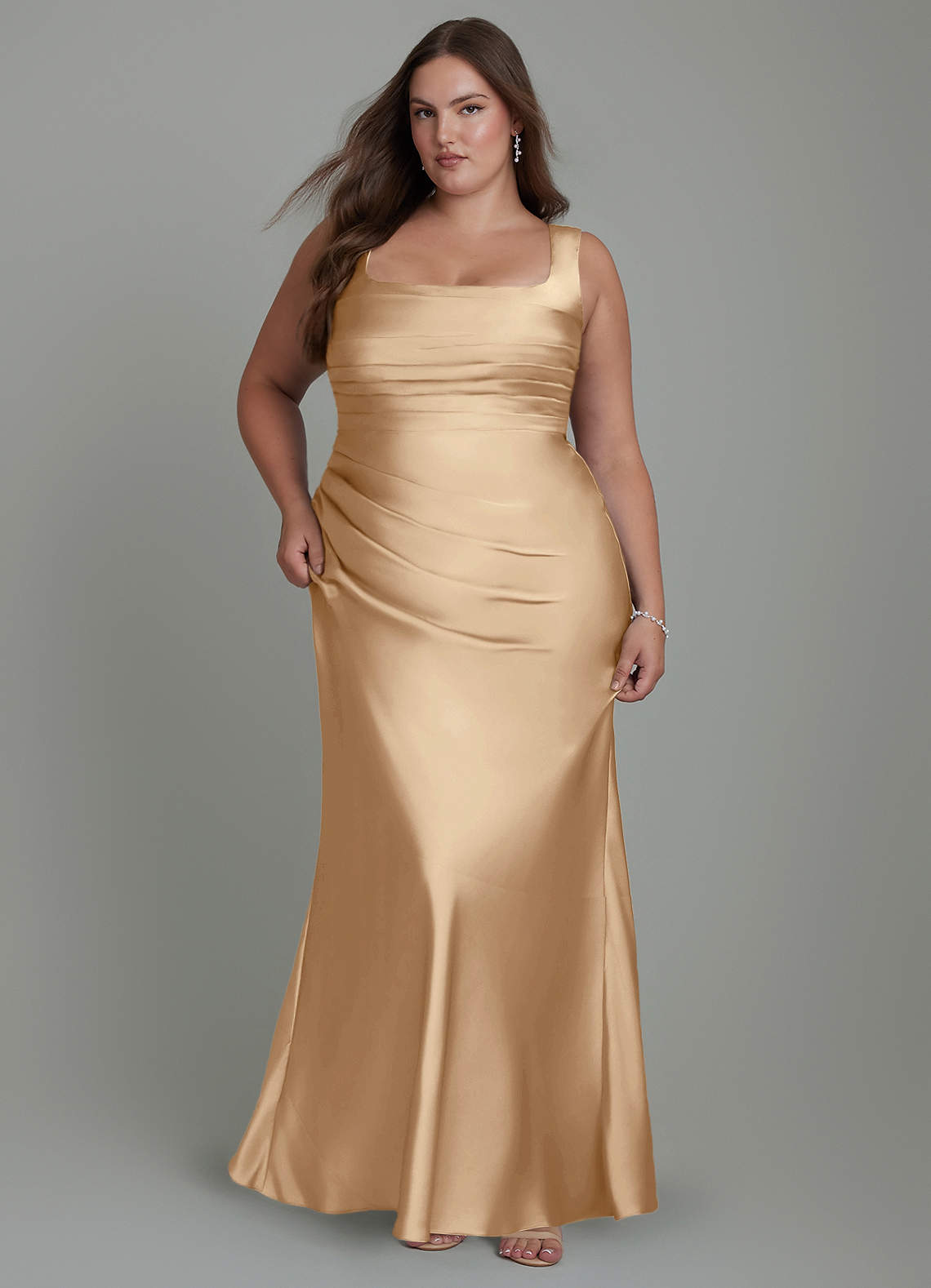 Azazie Agustina Bridesmaid Dresses Champagne Mermaid Corset Stretch Satin Dress image8