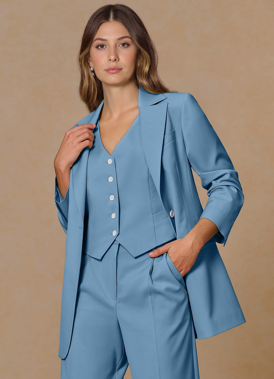 front Rowan Steel Blue Refined Weave Performance blazer