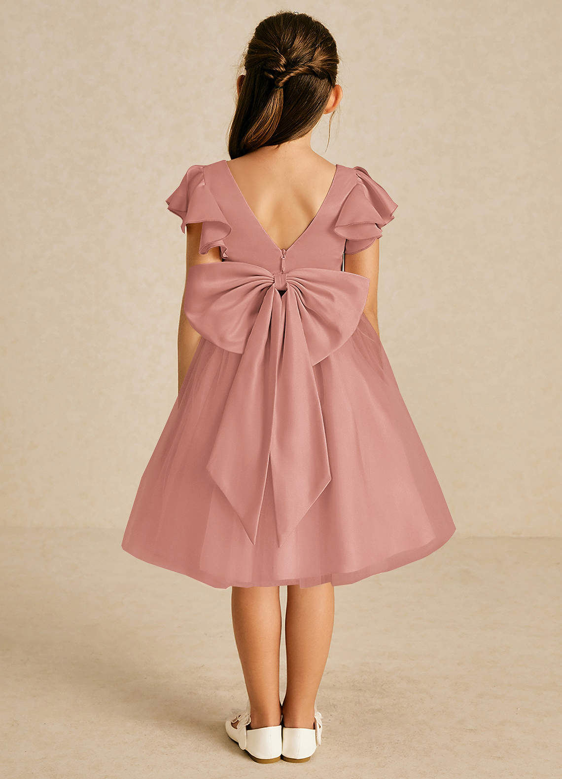 Azazie Kaeya Blumenmädchenkleider A-Linie Schleifen Tüll Kleid Rosettenrosa image1