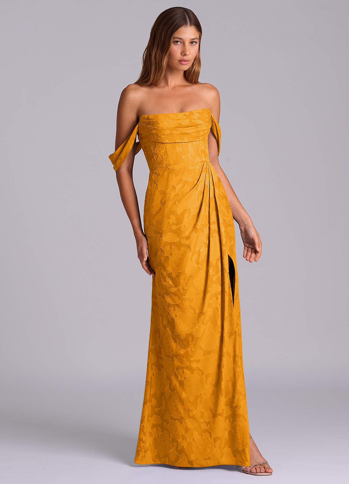 Azazie Johana Butterscotch Floral Burnout Bridesmaid Dresses | Azazie