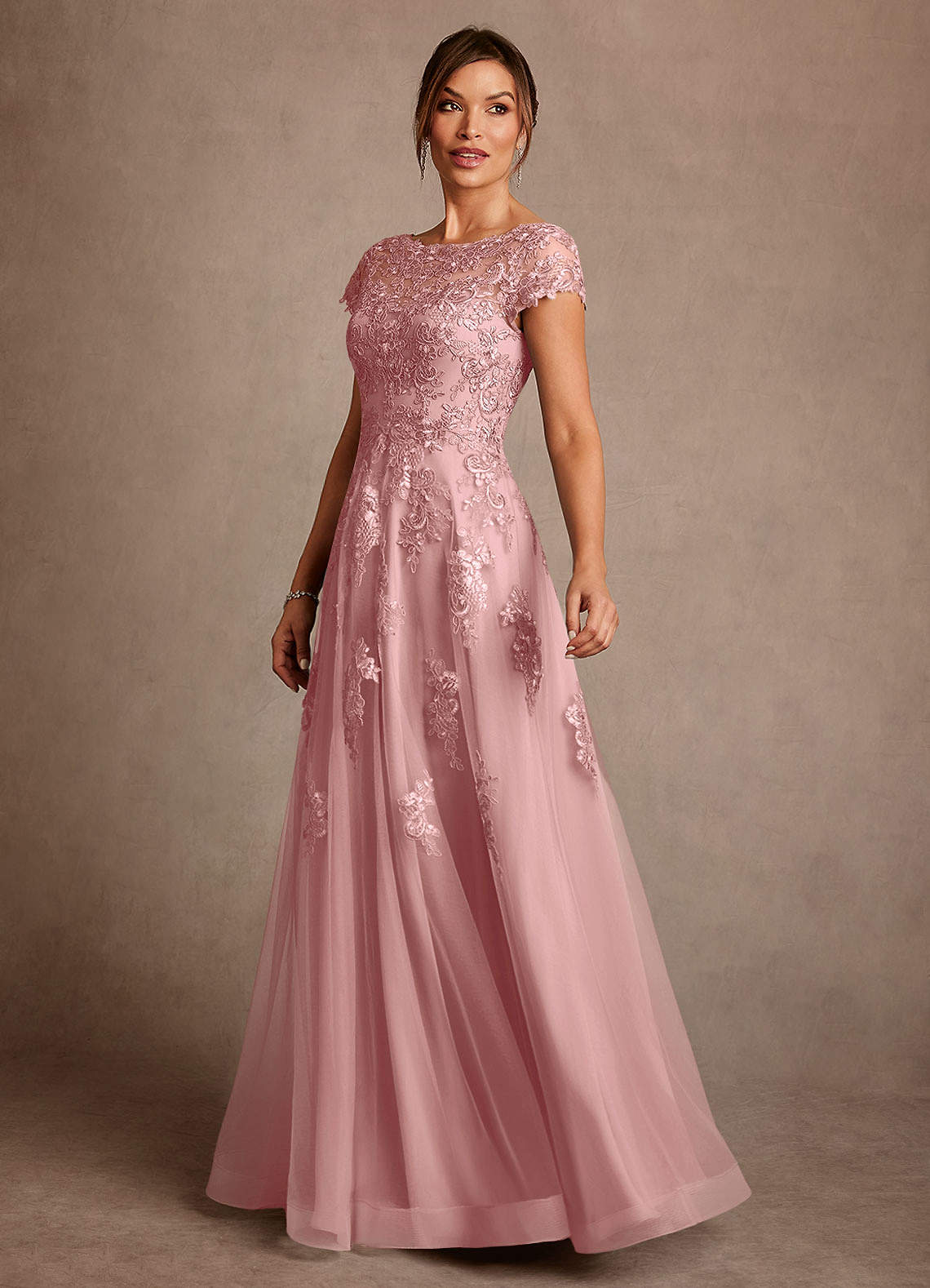 Azazie Jalinda Mother of the Bride Dresses Dusty Rose A-Line Lace Chiffon Dress image3