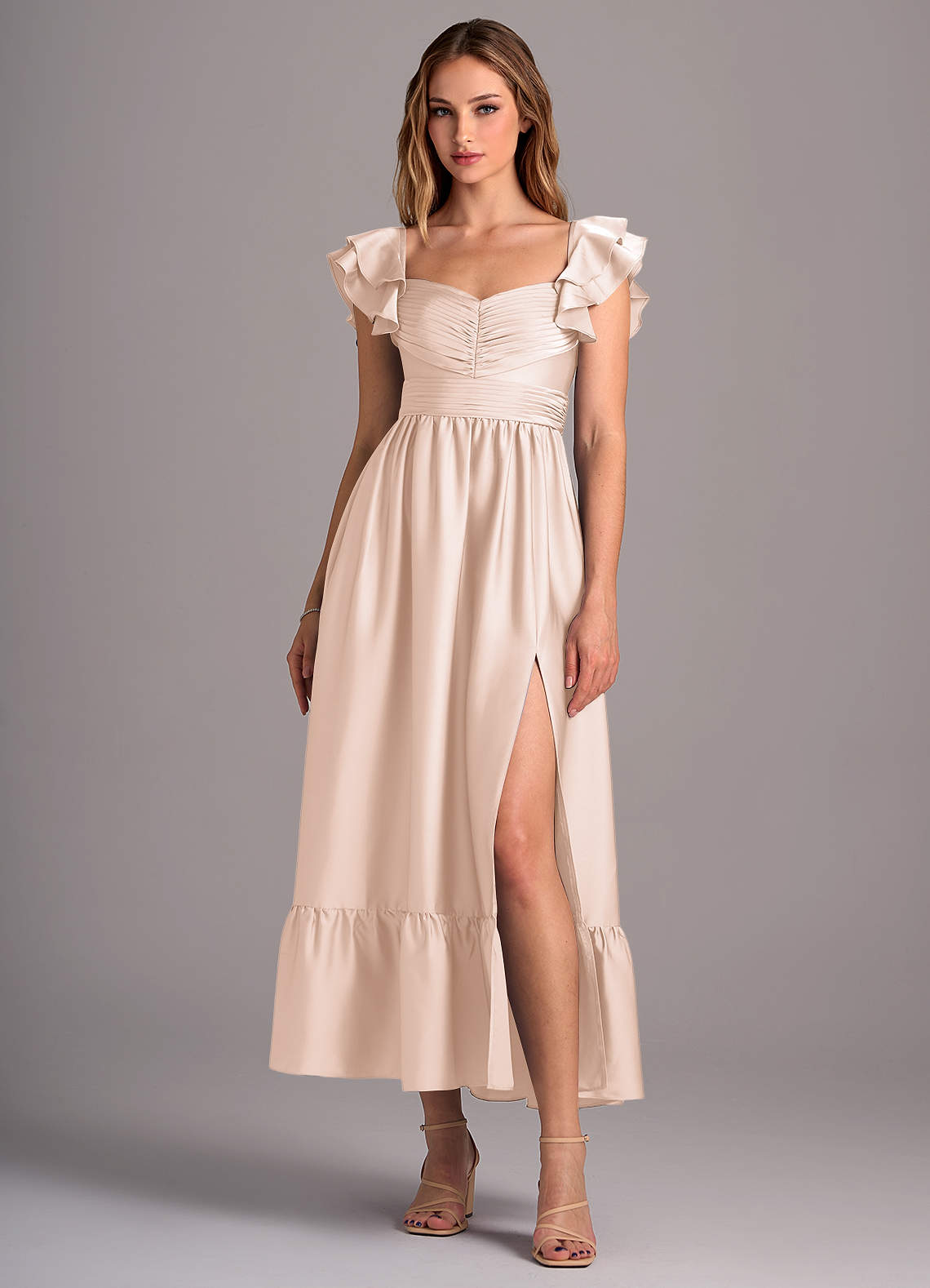 Azazie Anaya Bridesmaid Dresses Blushing Pink A-Line Sweetheart Neckline Stretch Satin Convertible Dress image1